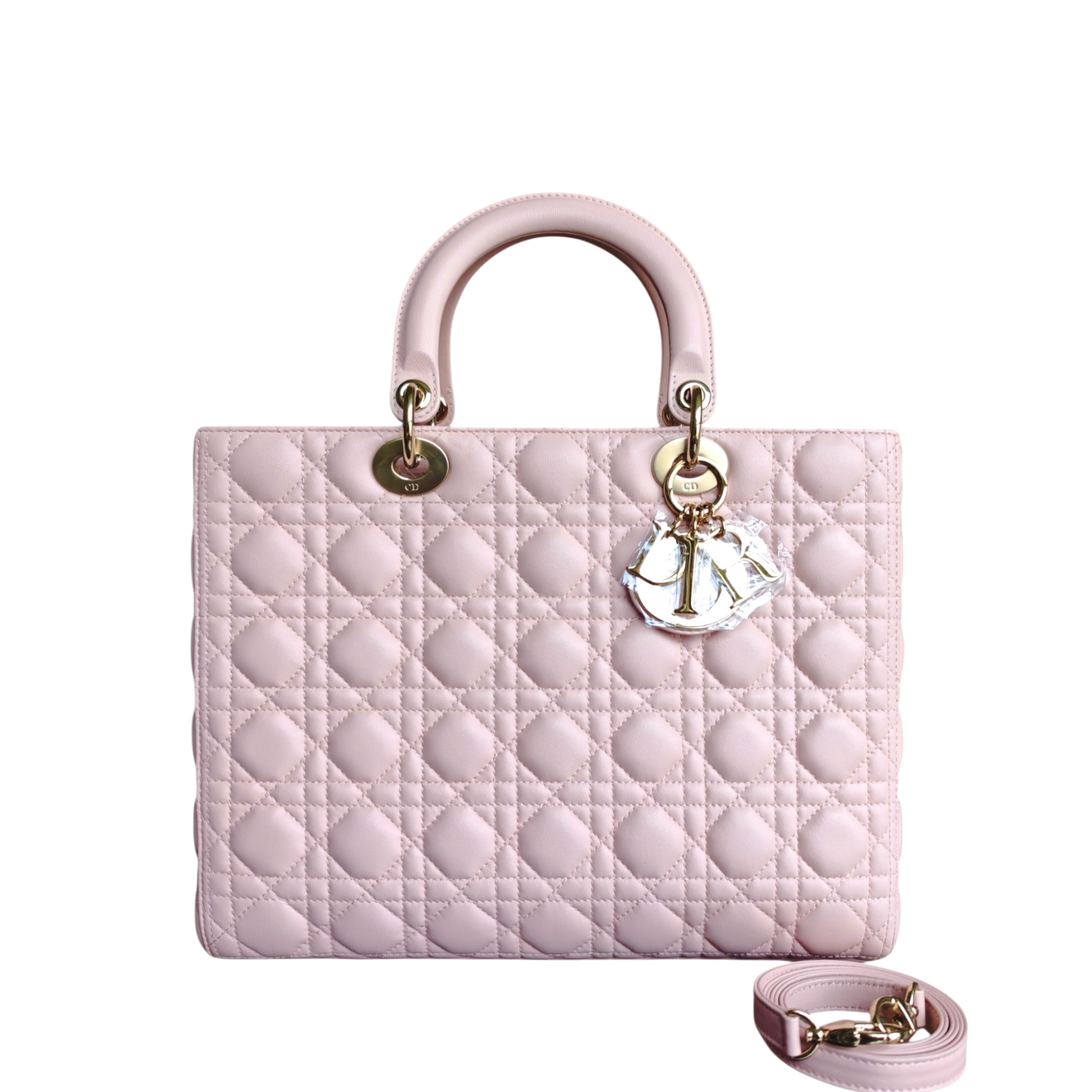 Dior Lady Large - Cannage Lambskin Light Pink Gold Hardware