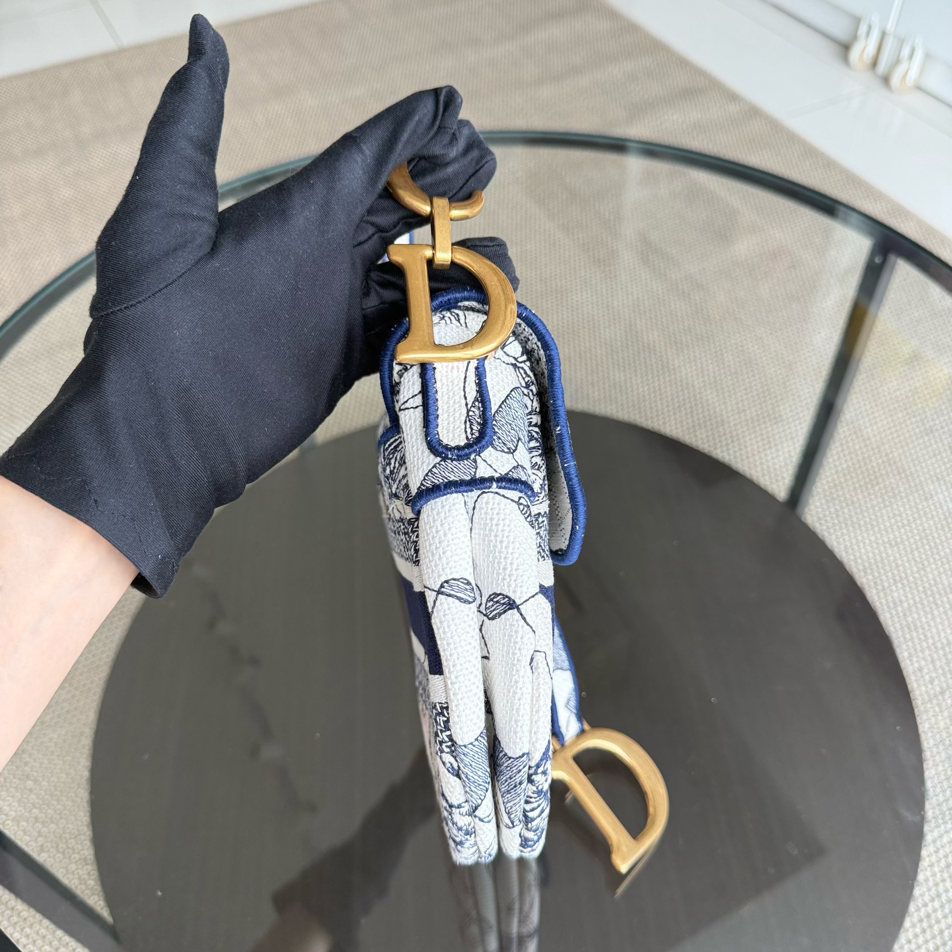 Dior Saddle Medium Blue Toile De Jouy Embroidery Canvas AGHW