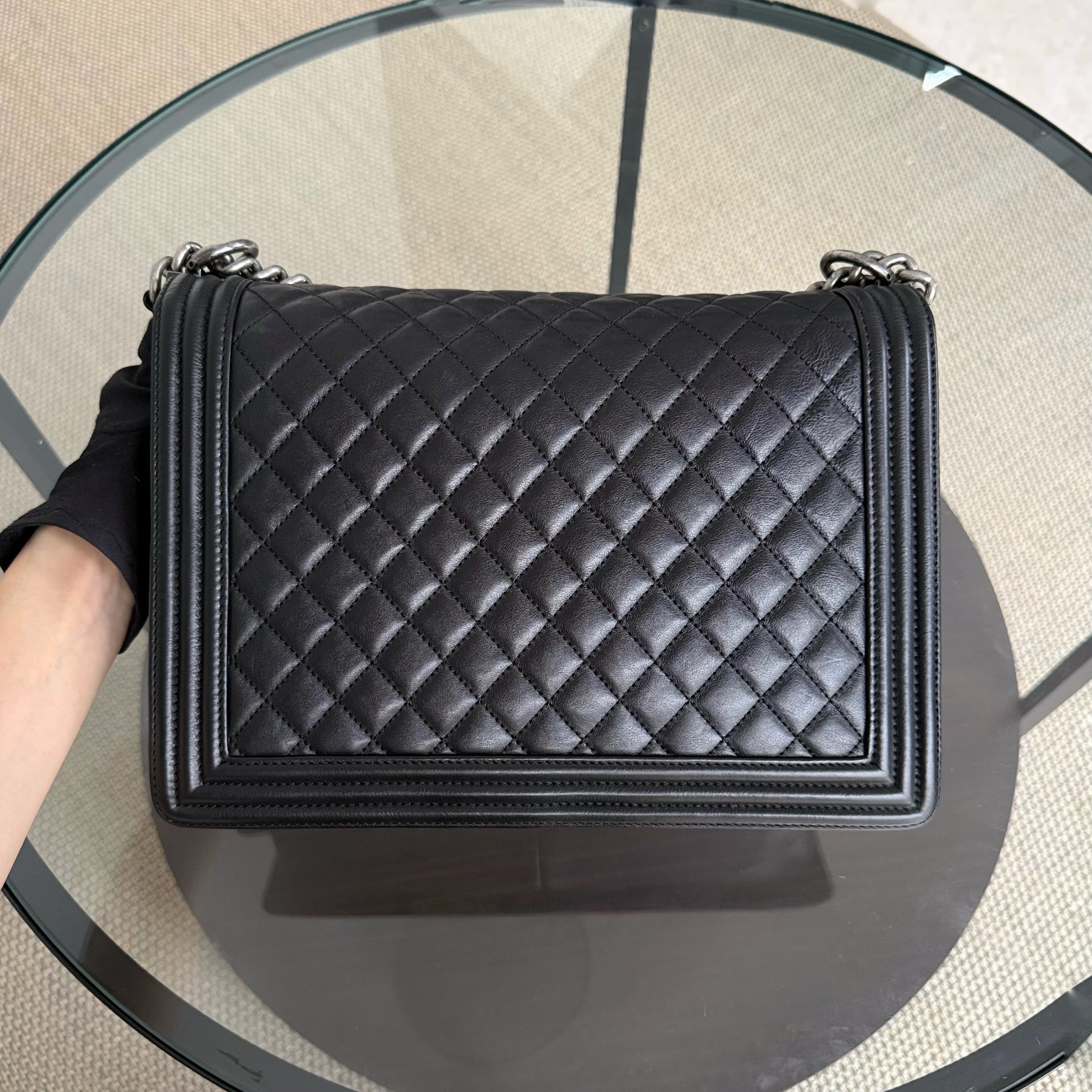 Chanel Boy Large - 30CM Quilted Calfskin Black Silver Hardware Series 17