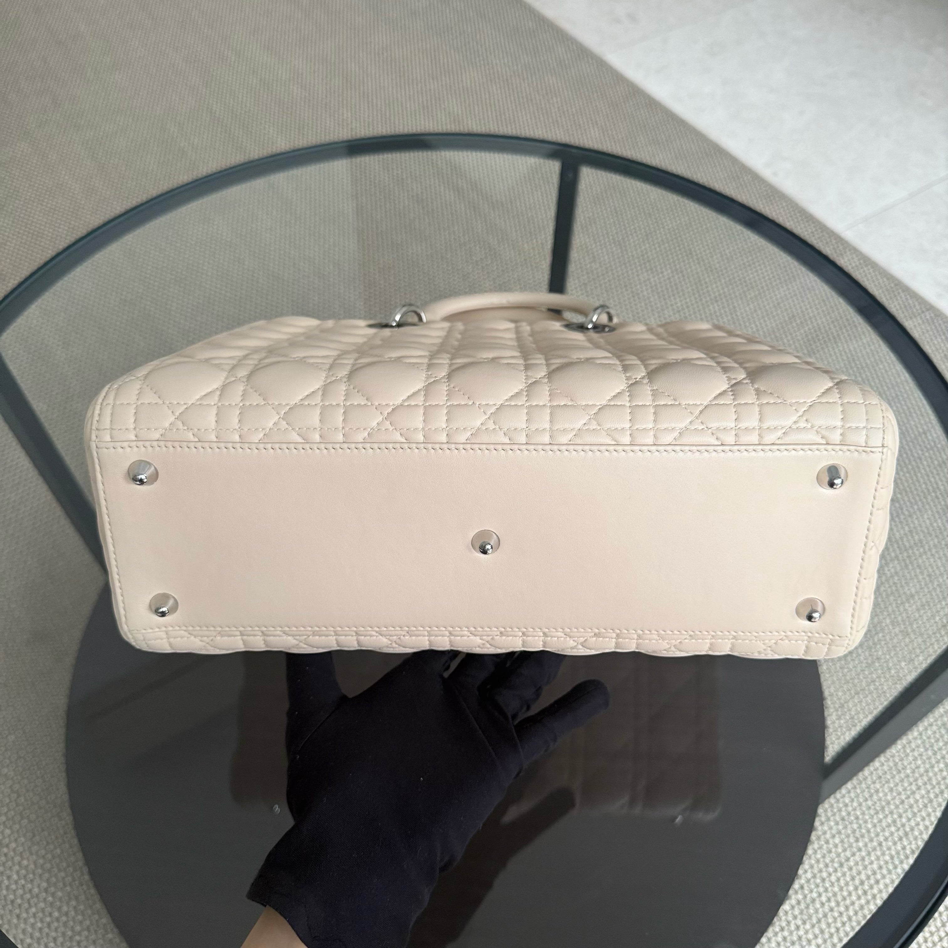 Dior Lady Large - Cannage Lambskin Beige Silver Hardware