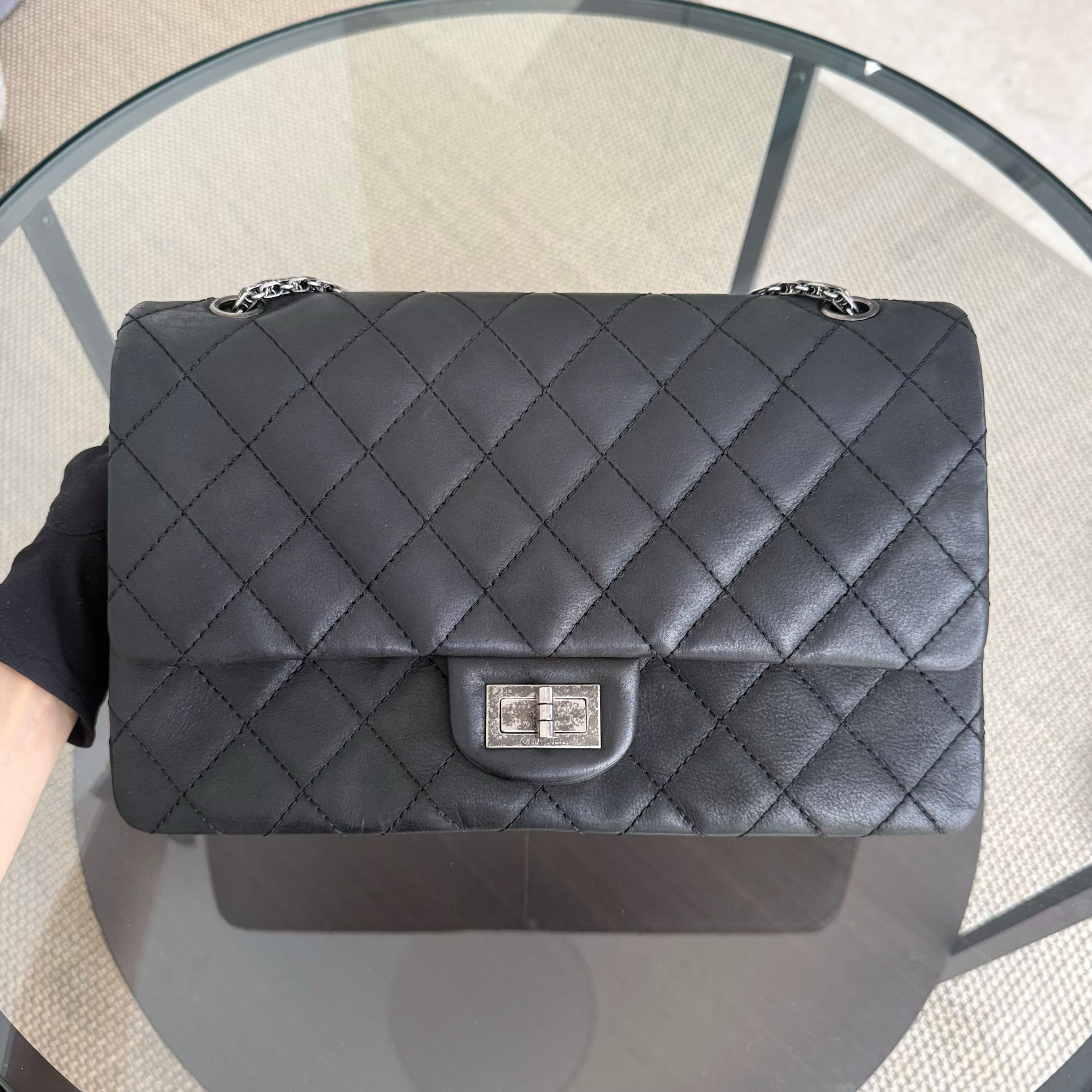 Chanel 2.55 Reissue 227 Large - Cannage Calfskin Black Ruthenium Silver Hardware Series 14