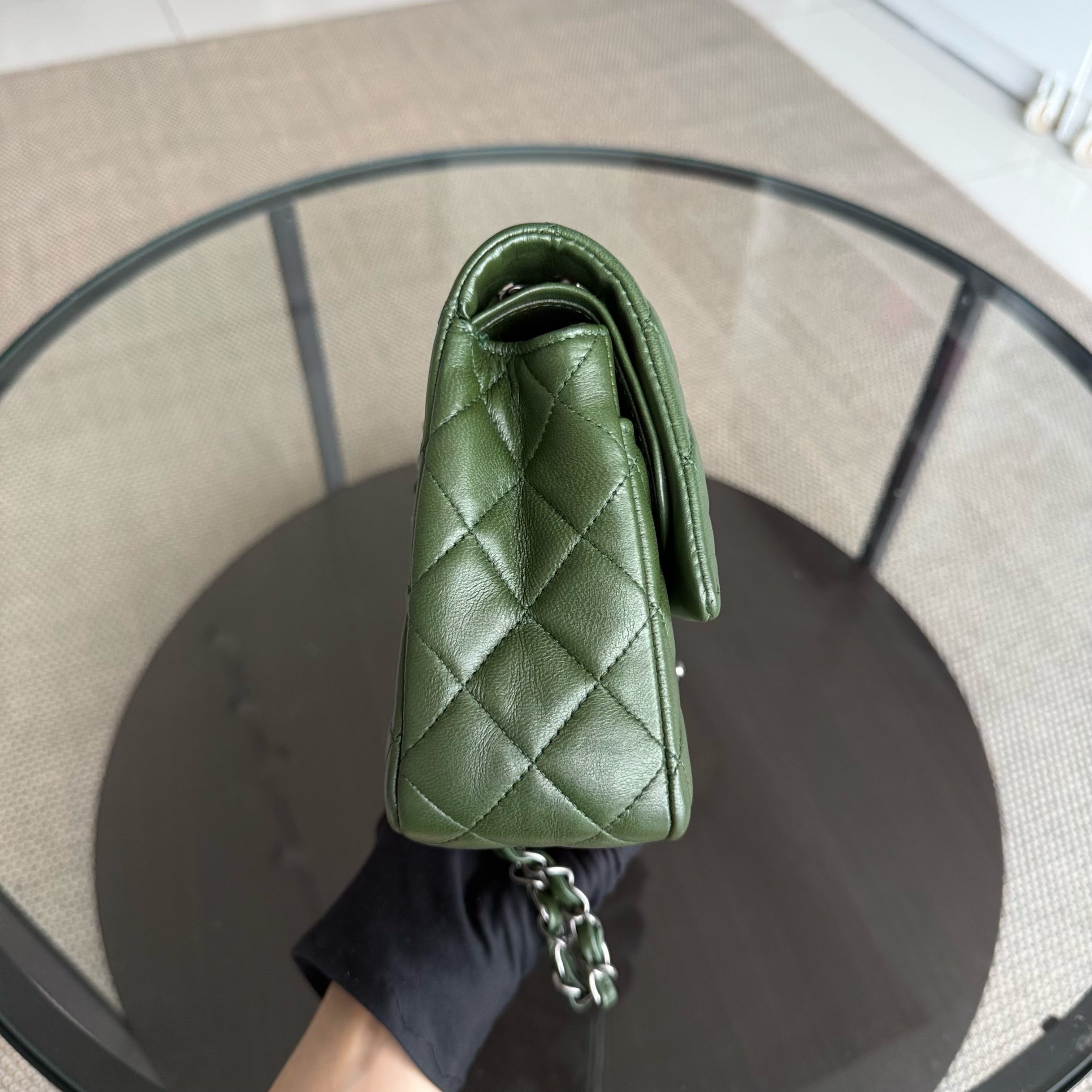 Chanel Classic Flap Medium - 25CM Quilted Lambskin Dark Green Silver Hardware Series 12