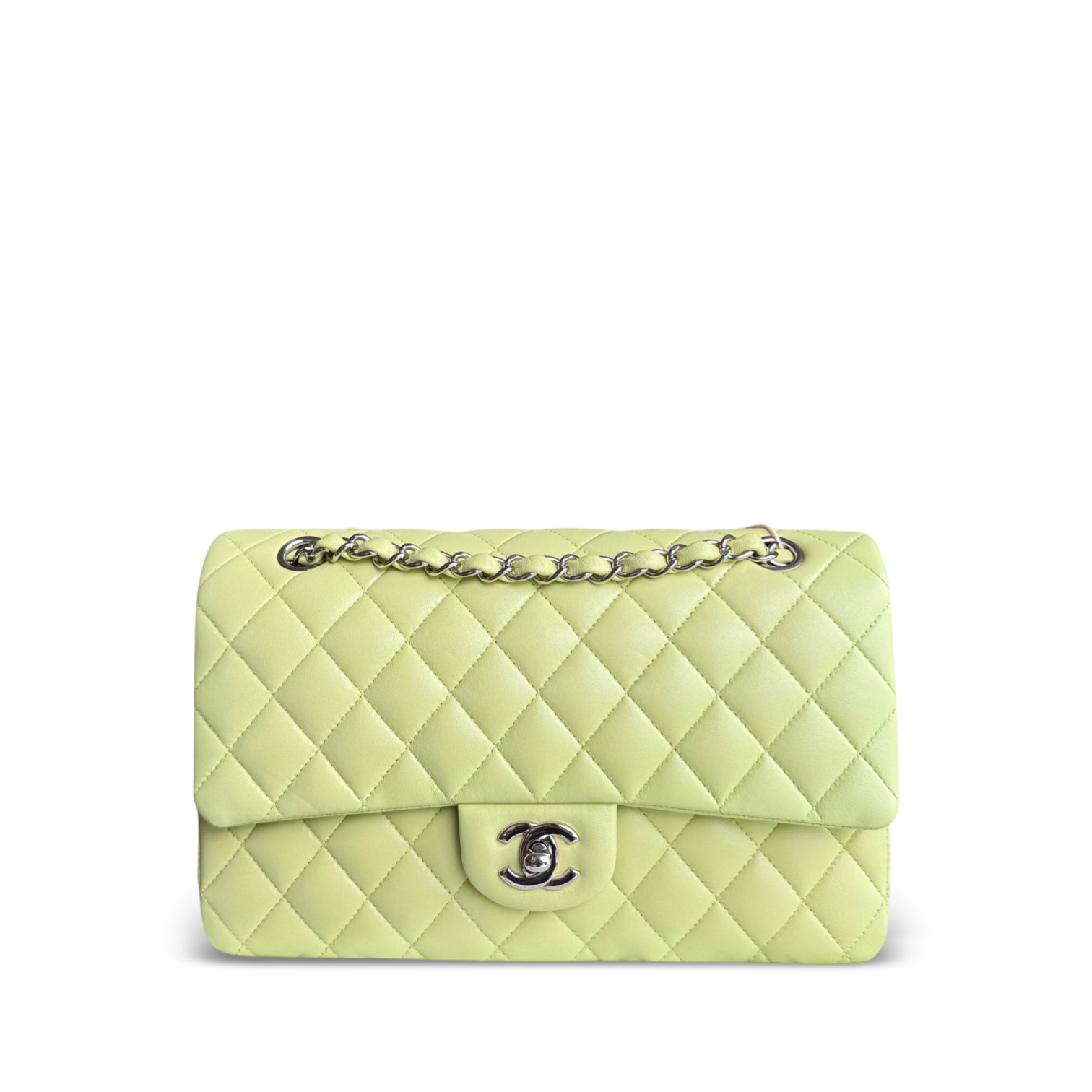 Chanel Classic Flap Medium - 25CM Quilted Lambskin Lime Silver Hardware Series 14