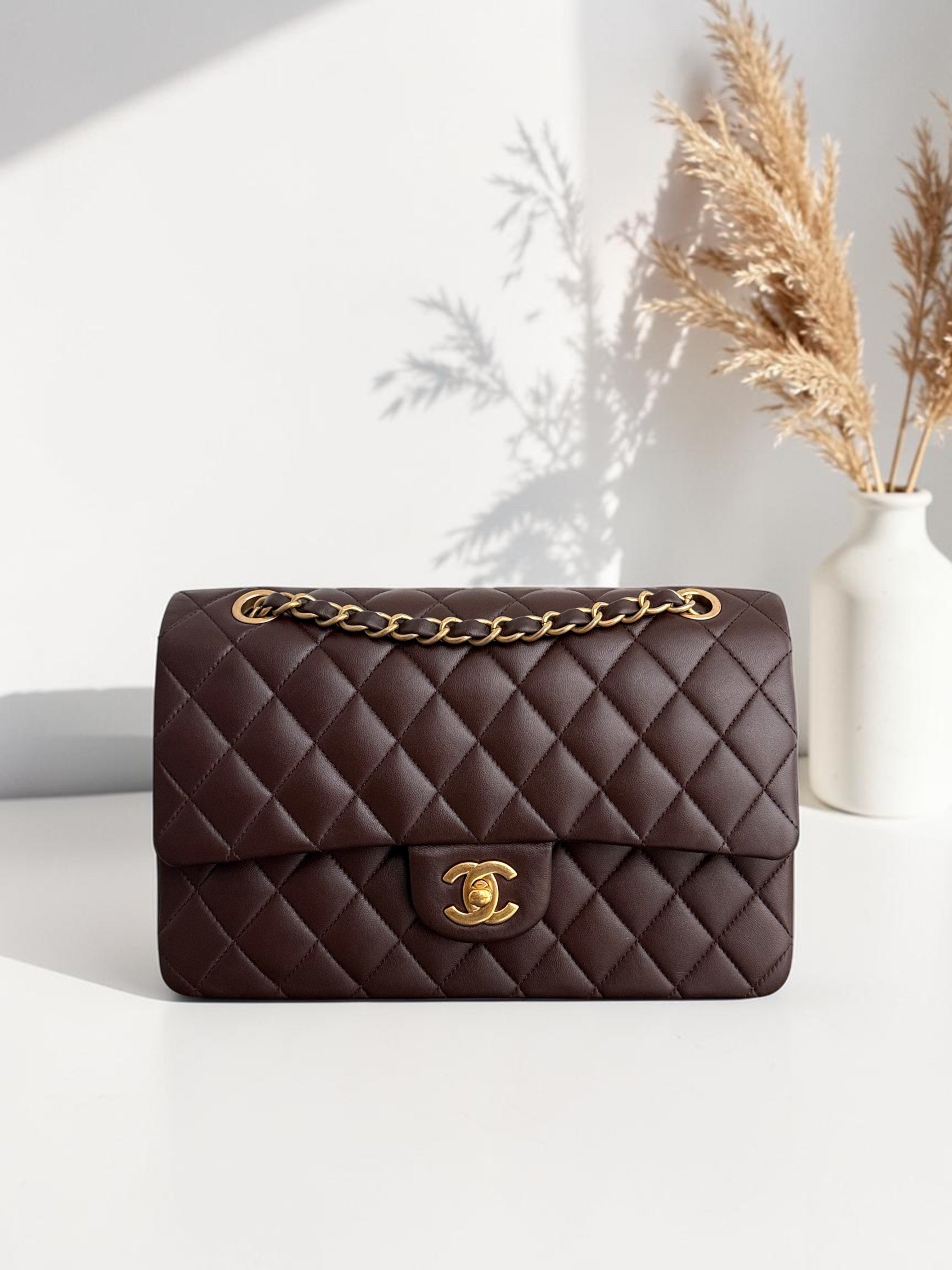 Chanel Classic Flap Medium - 25CM Quilted Lambskin Brown Gold Hardware Series 14