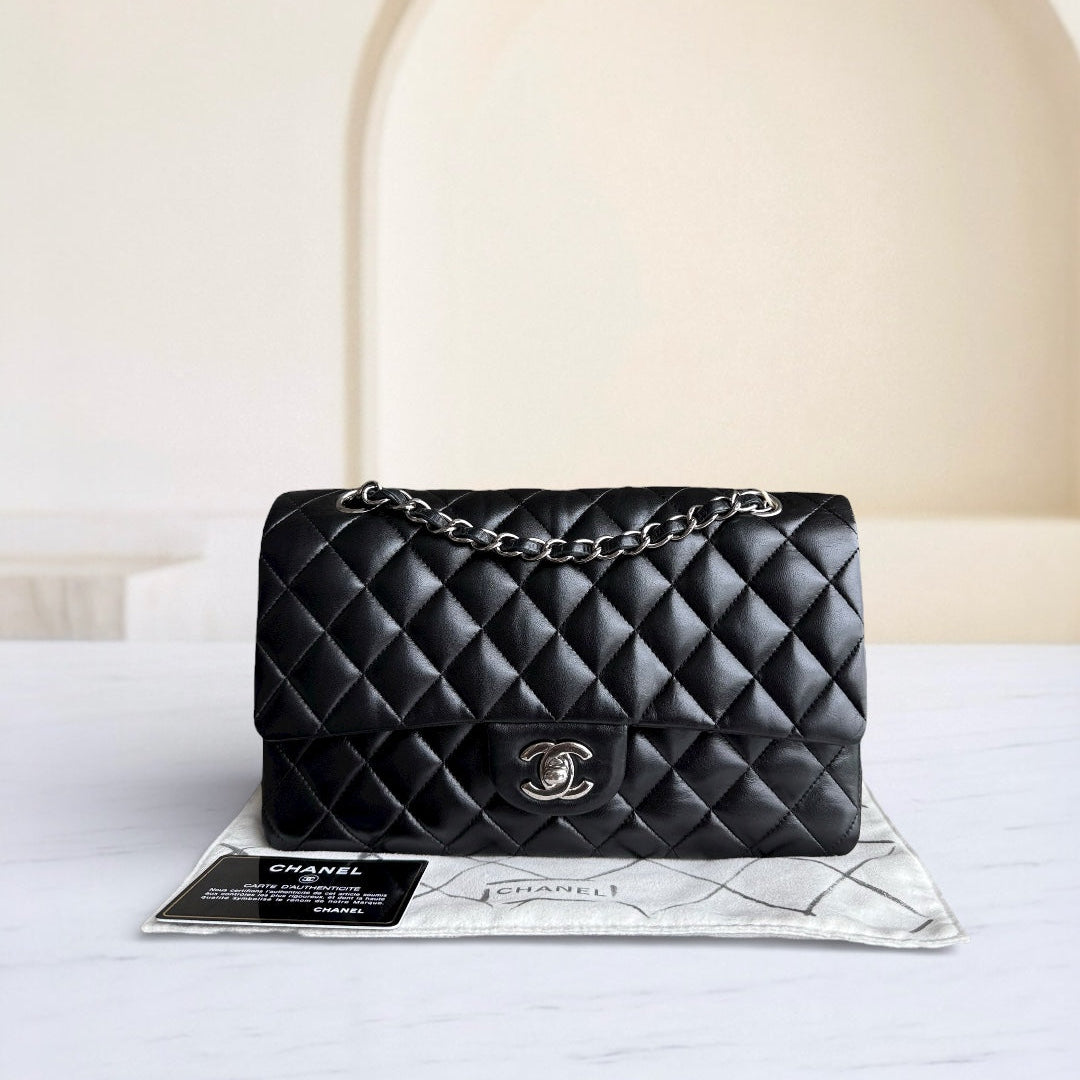 Chanel Classic Flap Medium - 25CM Quilted Lambskin Black Silver Hardware Series 12
