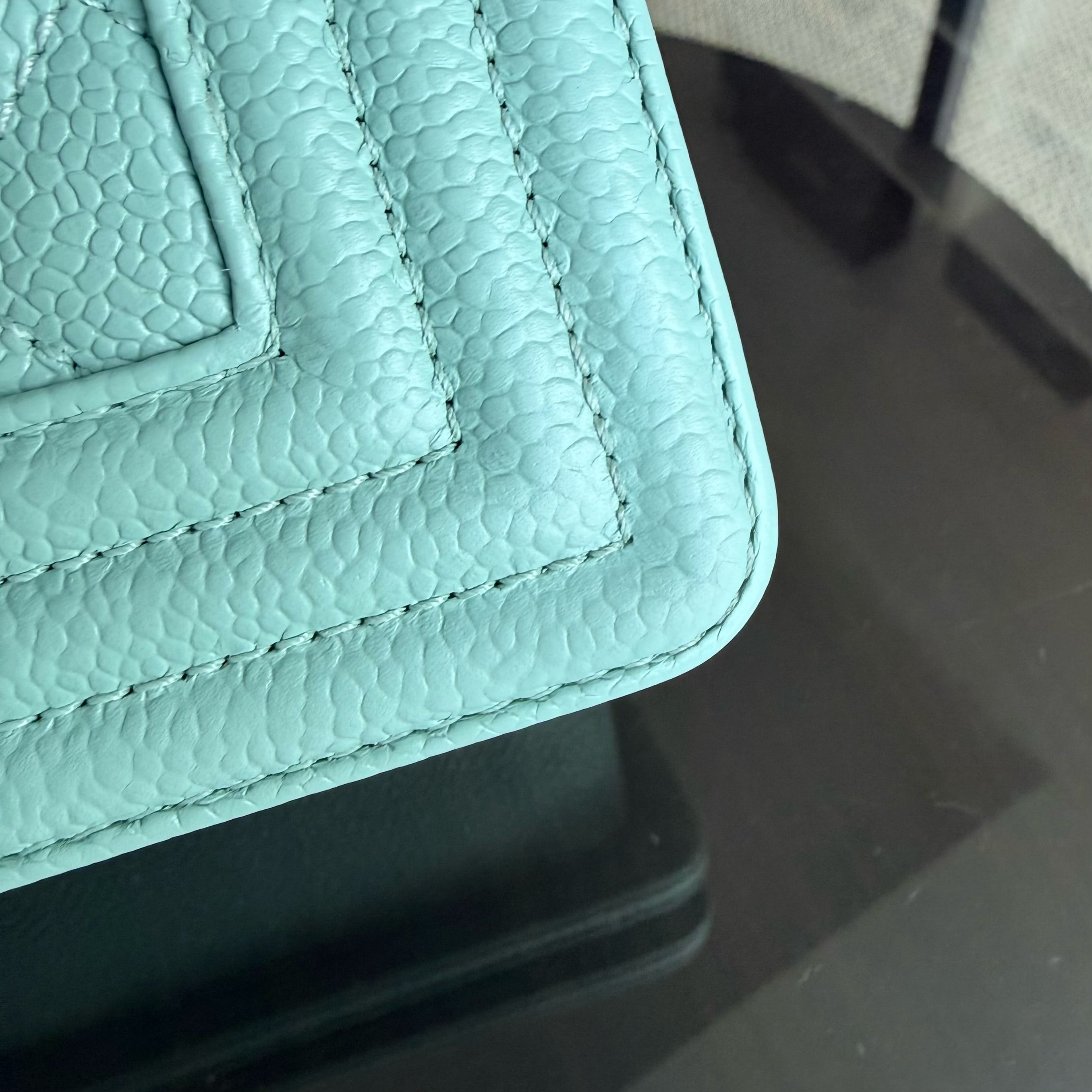 Chanel Boy Small - Caviar 20CM Quilted Tiffany Blue Gold Hardware Series 28