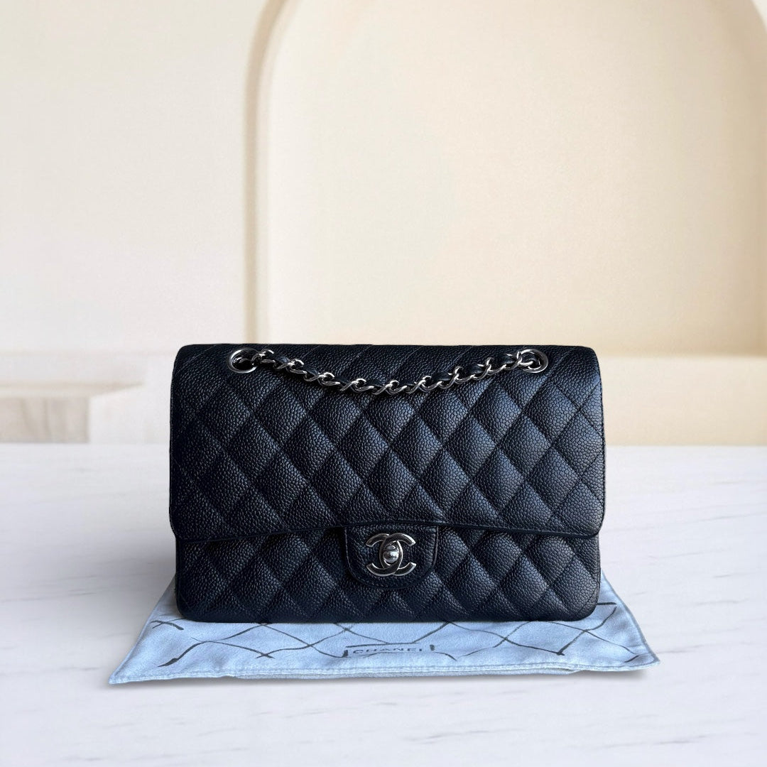 Chanel Classic Flap Medium - Caviar 25CM Quilted Black Silver Hardware Series 20