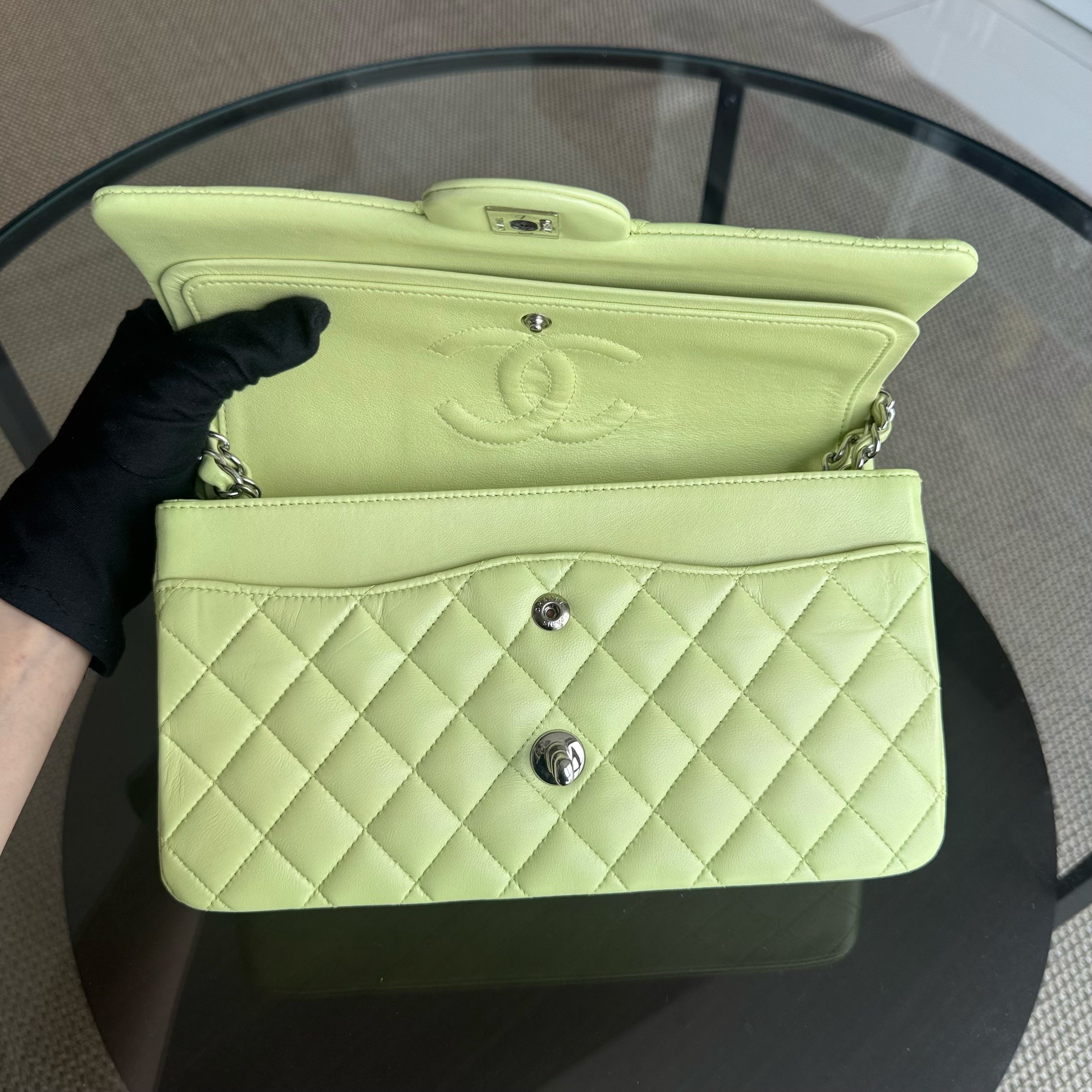 Chanel Classic Flap Medium - 25CM Quilted Lambskin Lime Silver Hardware Series 14