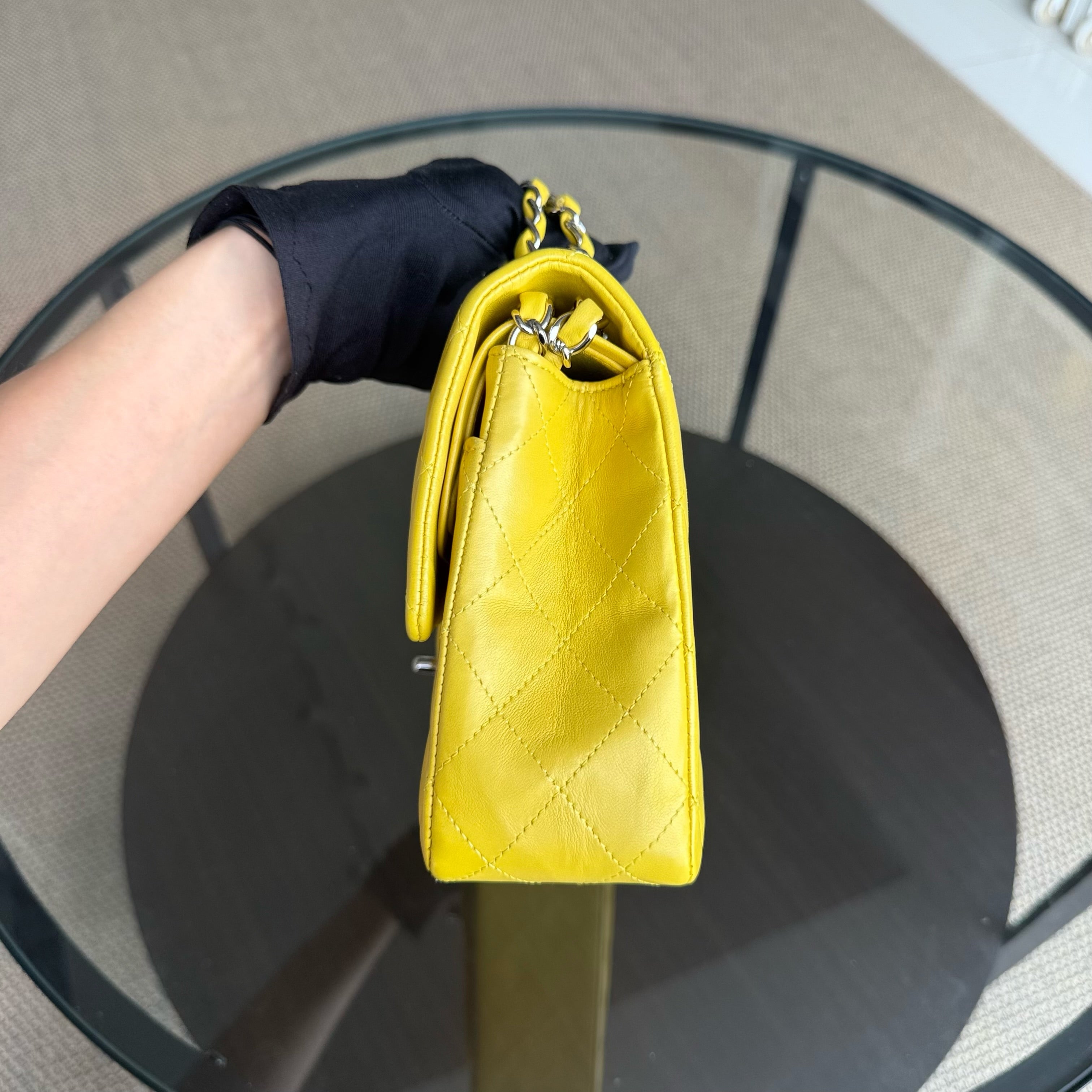 Chanel Classic Flap Medium - 25CM Quilted Lambskin Yellow Silver Hardware Series 13
