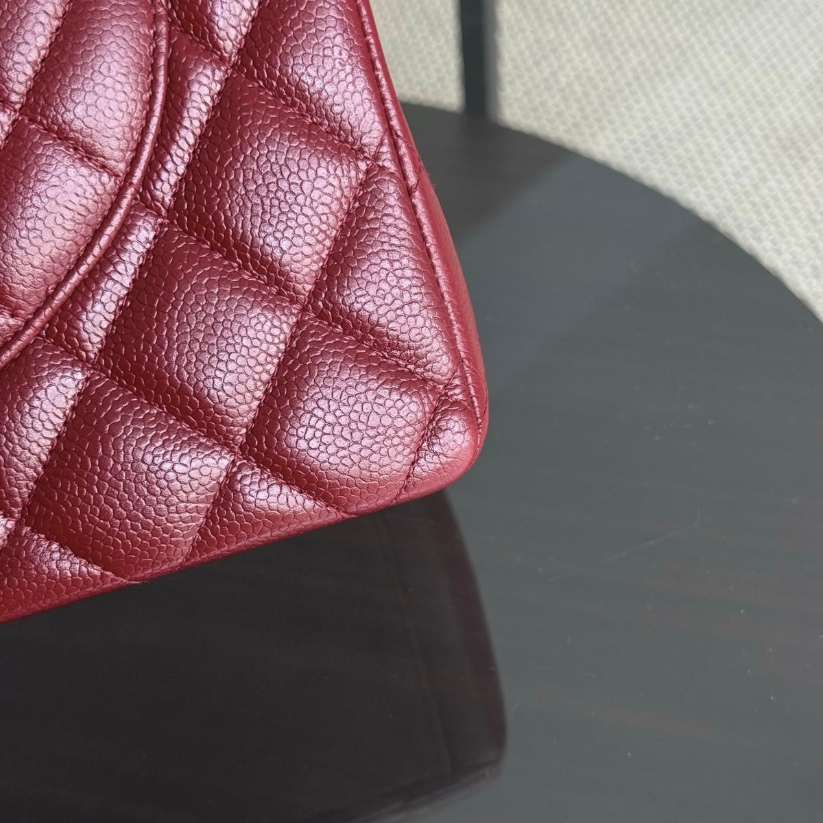 Chanel Classic Flap Maxi - Caviar 33CM Double Flap Burgundy Silver Hardware Series 15