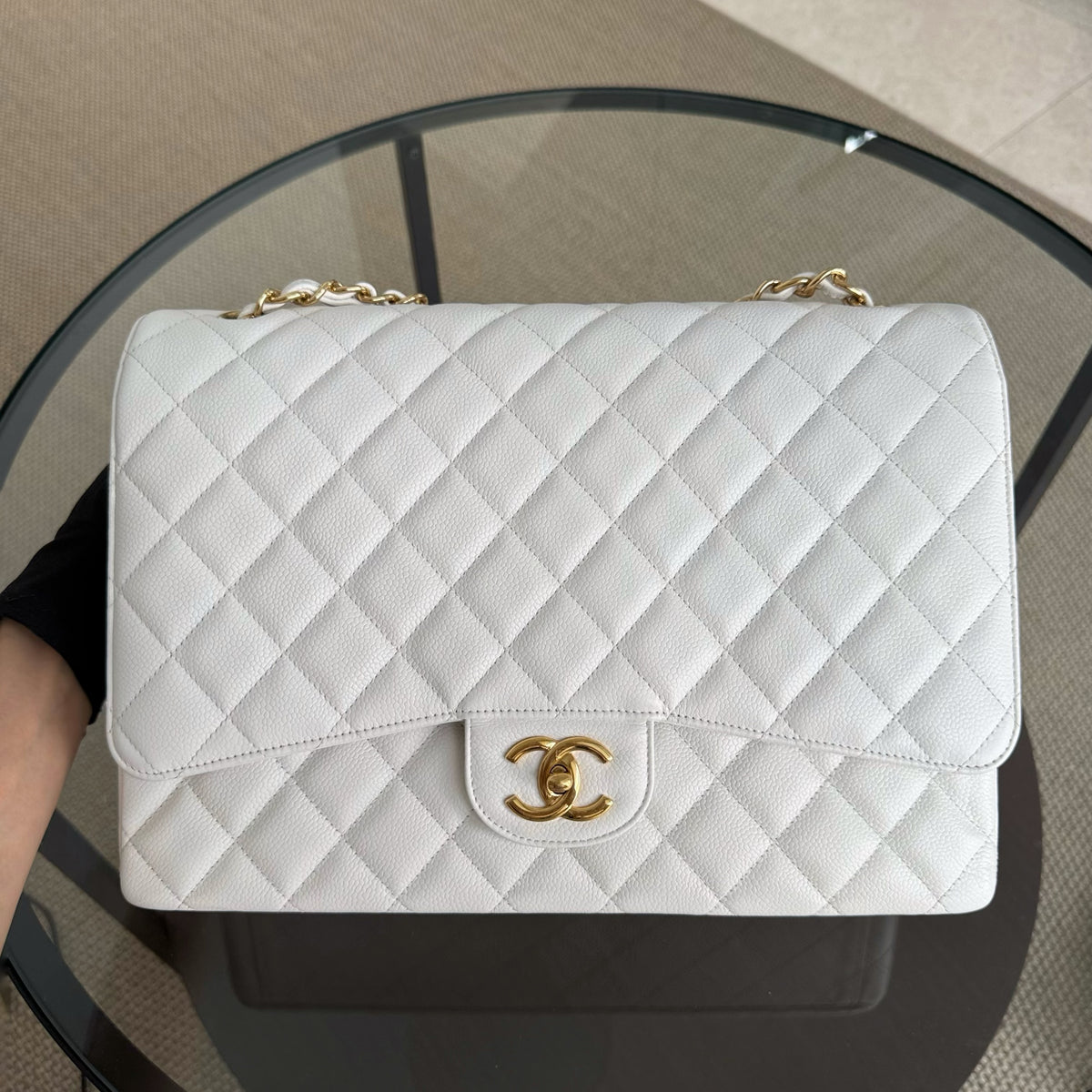 Chanel Classic Flap Maxi - Caviar 33CM Double Flap White Gold Hardware