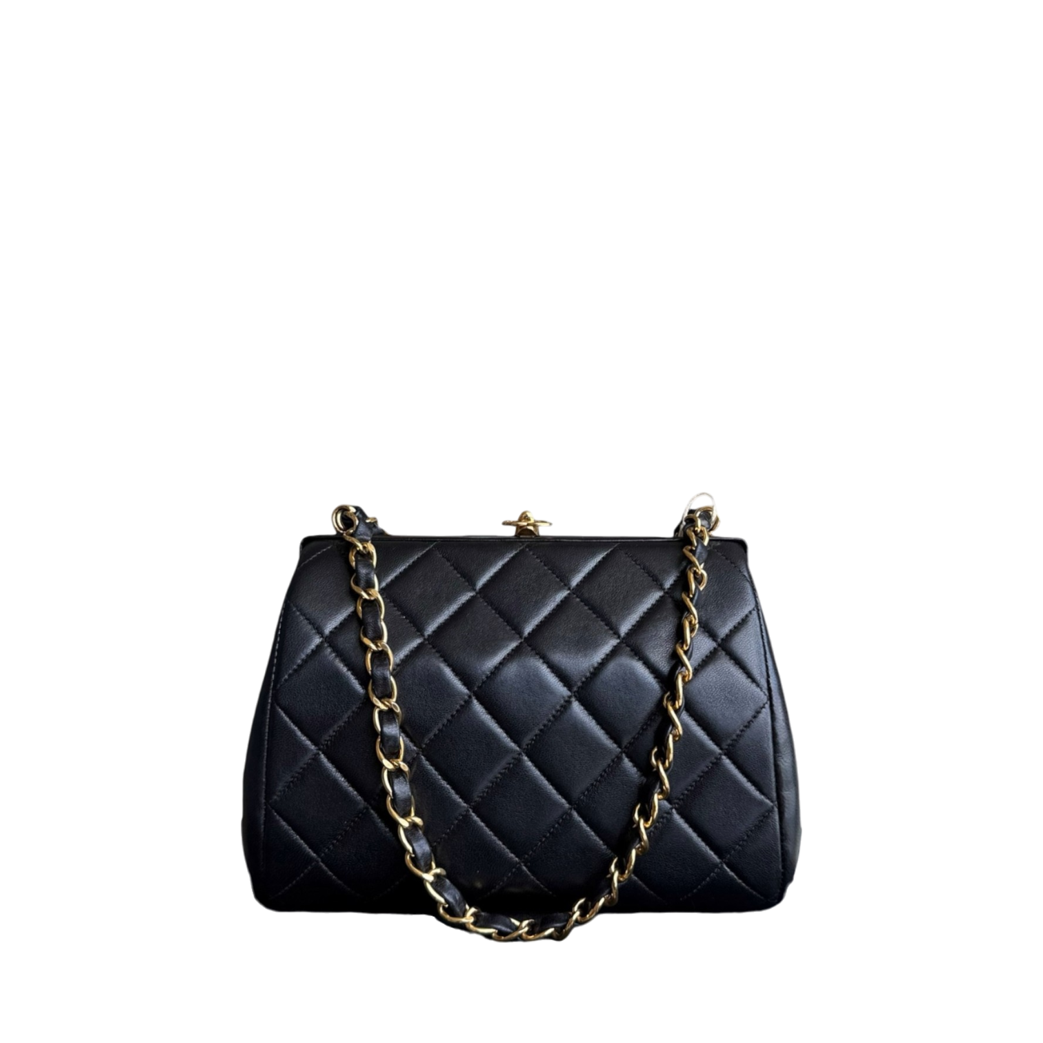 Chanel KissLock Clutch With Chain - Lambskin 19CM Quilted Black Gold Hardware Series 4