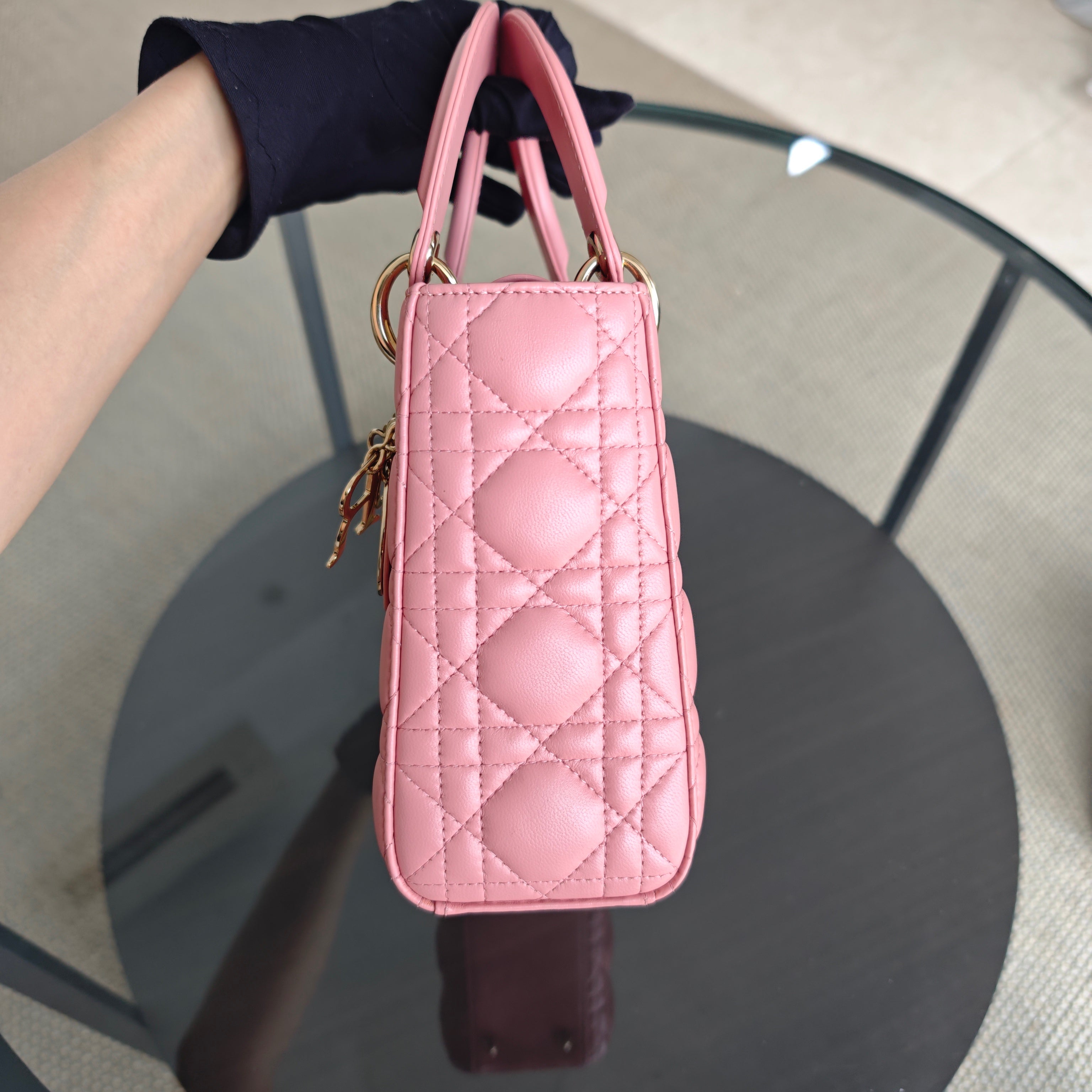 Dior Lady Small Flap - Cannage Lambskin Pink Gold Hardware