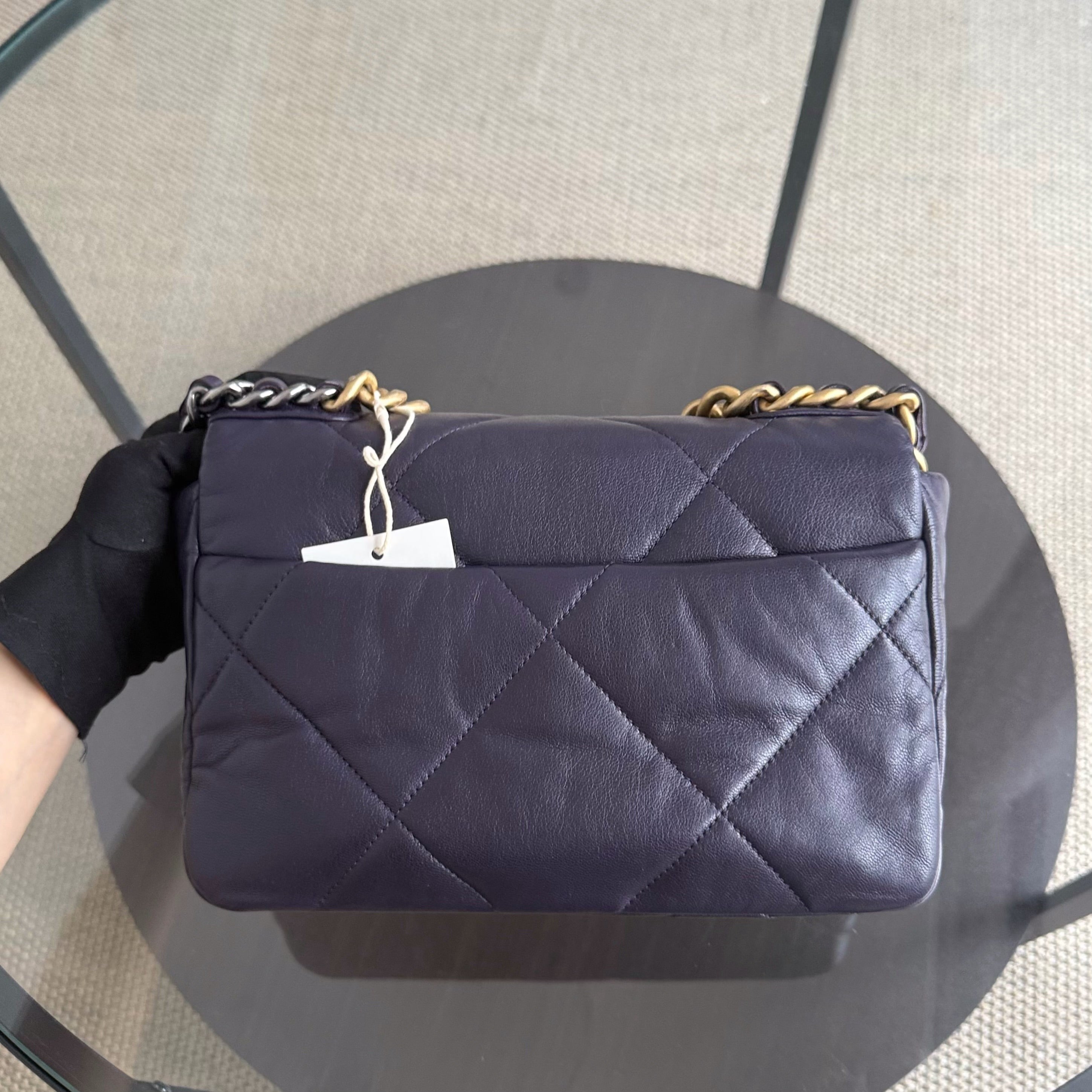 Chanel 19Bag C19 Small - Quilted Goatskin Dark Purple Gold Two-tone Hardware Series 30