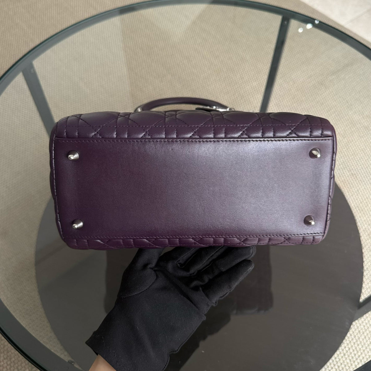 Dior Lady Medium - Cannage Lambskin Dark Maroon Silver Hardware