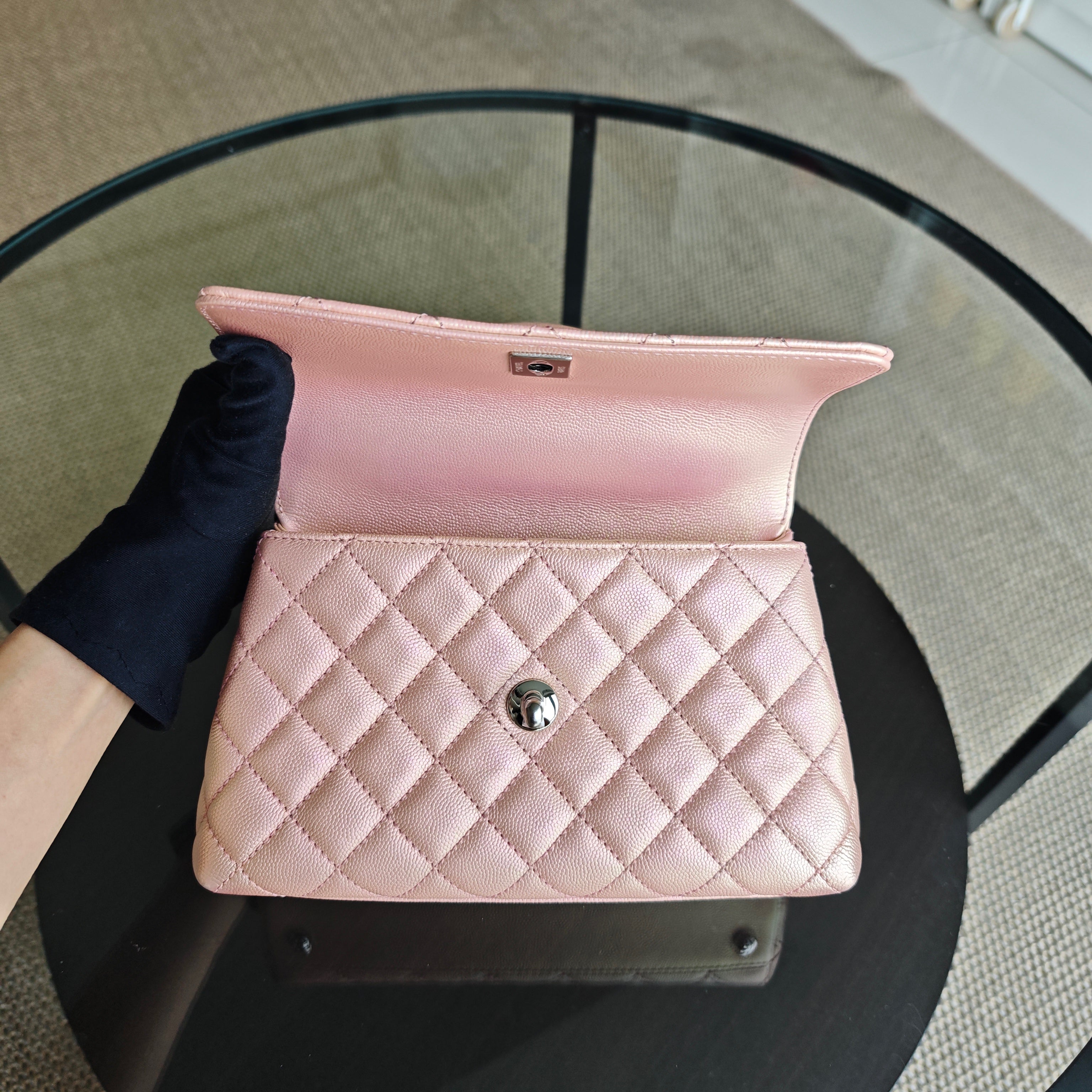 Chanel Coco Handle Small - Caviar Quilted Irridescent Pink Gold Hardware Microchip