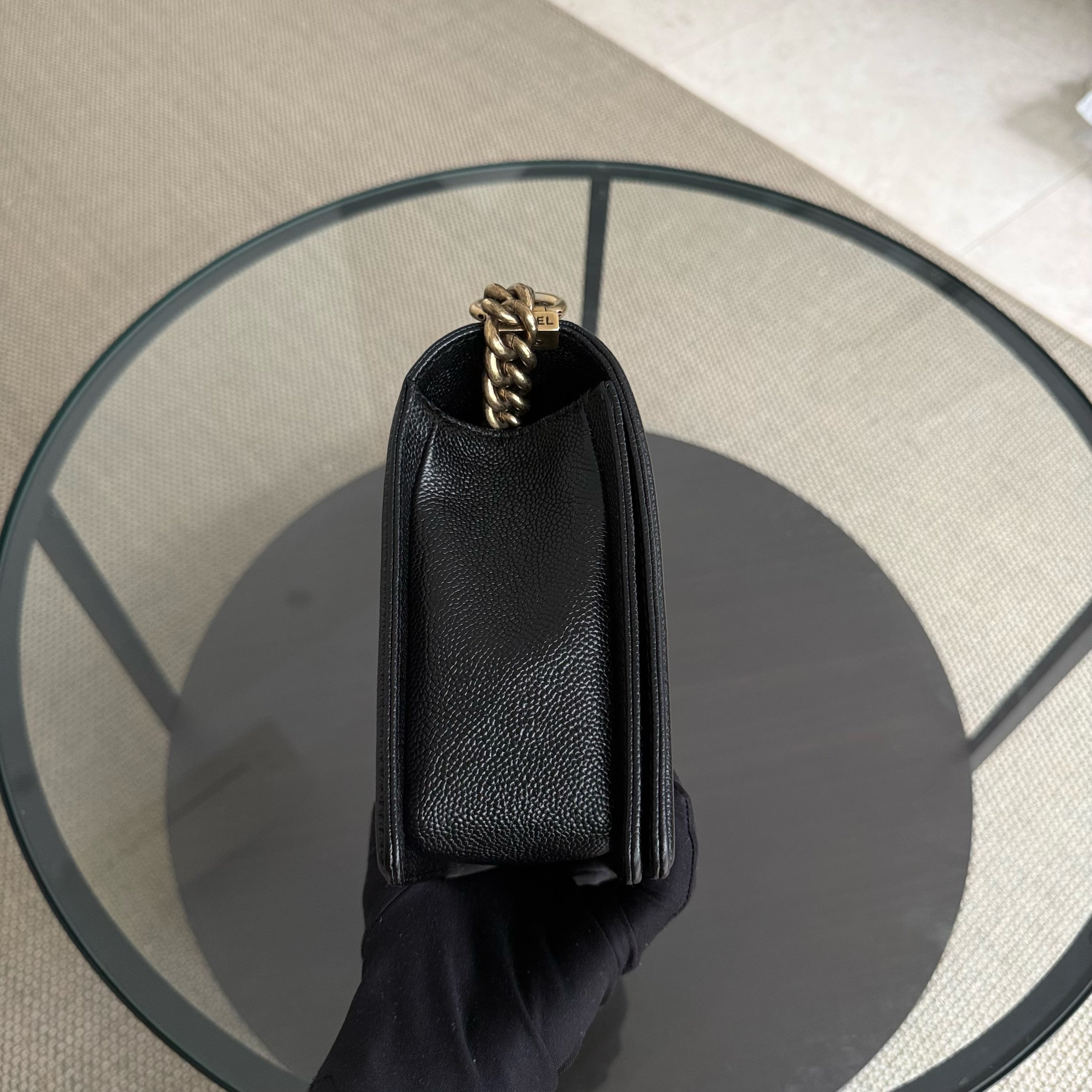Chanel Boy Medium - Caviar 28CM New Medium Quilted Black Gold Hardware Series 19