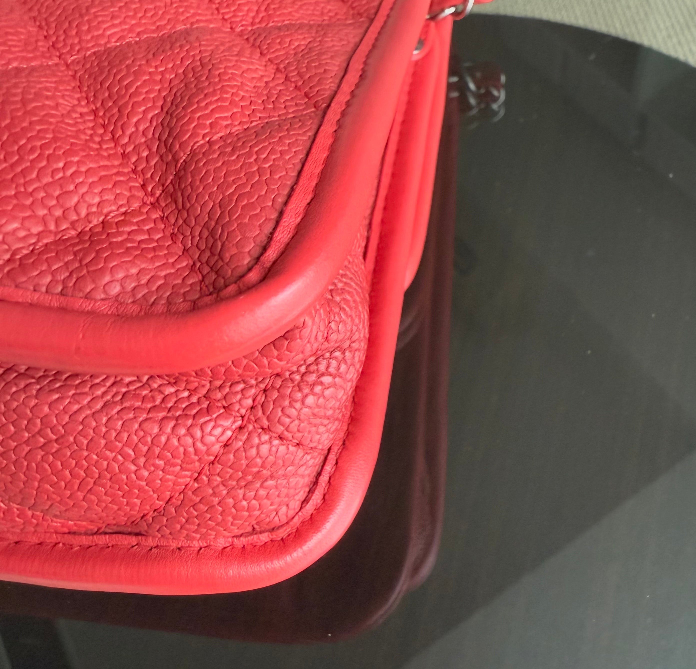 Chanel French Riviera - Caviar 29CM Quilted Seasonal Flap Red Silver Hardware Series 15