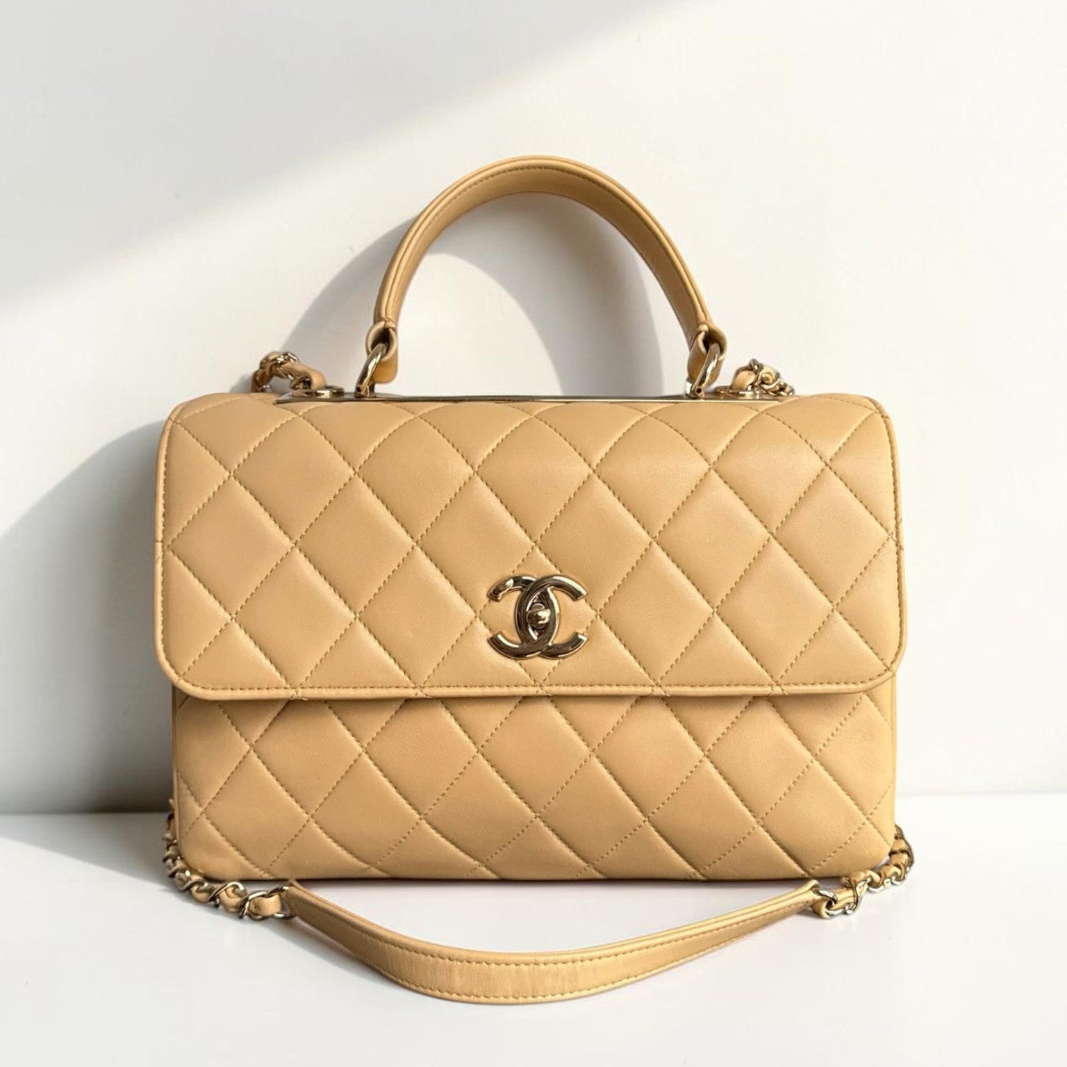 Chanel Trendy CC 30CM - Quilted Lambskin Beige Gold Hardware Series 26