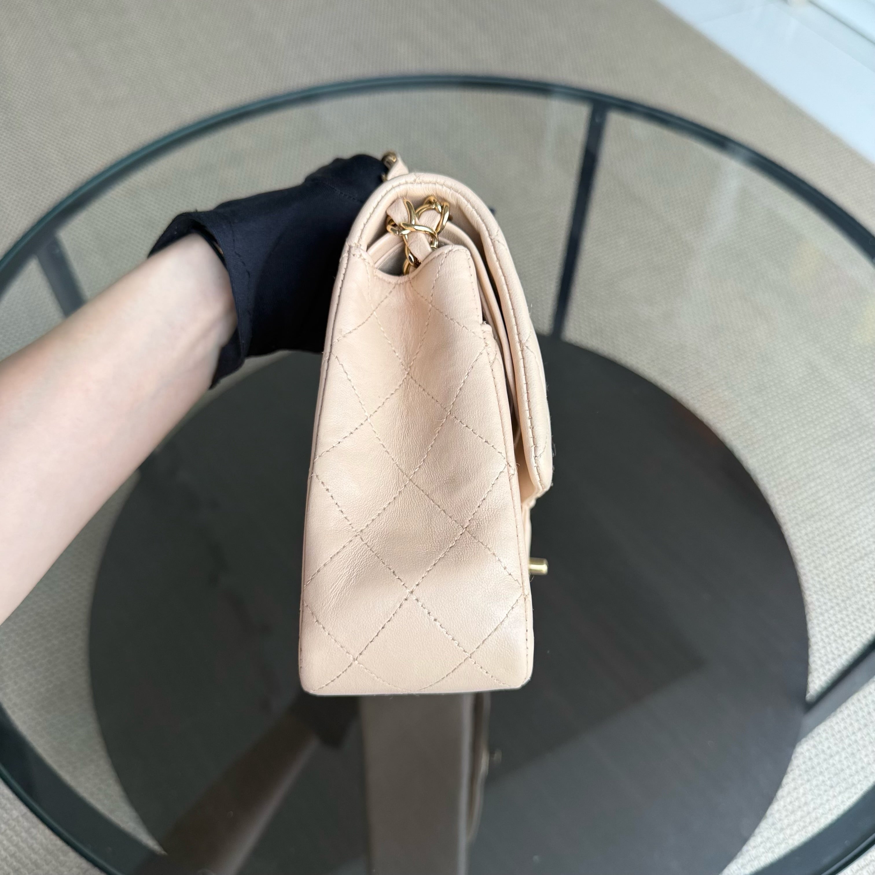 Chanel Classic Flap Medium - 25CM Quilted Lambskin Beige Gold Hardware Series 16