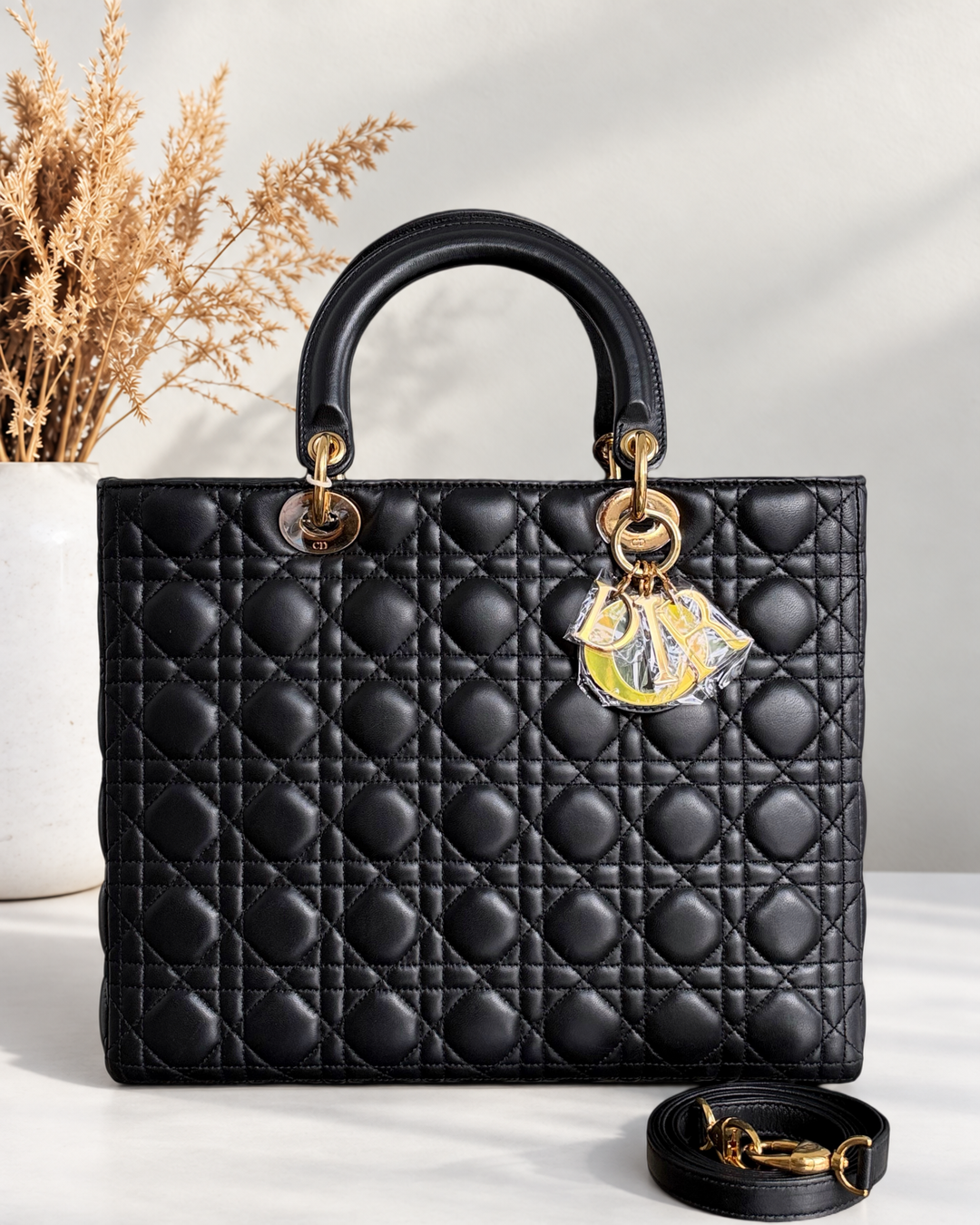 Dior Lady Large - Cannage Lambskin Black Gold Hardware