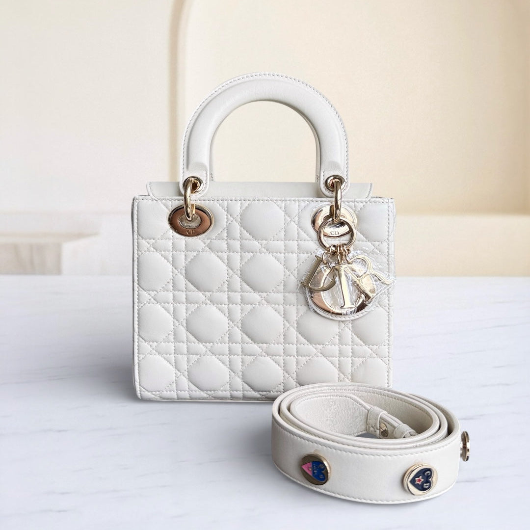 Dior Lady Small - Cannage Lambskin White Gold Hardware
