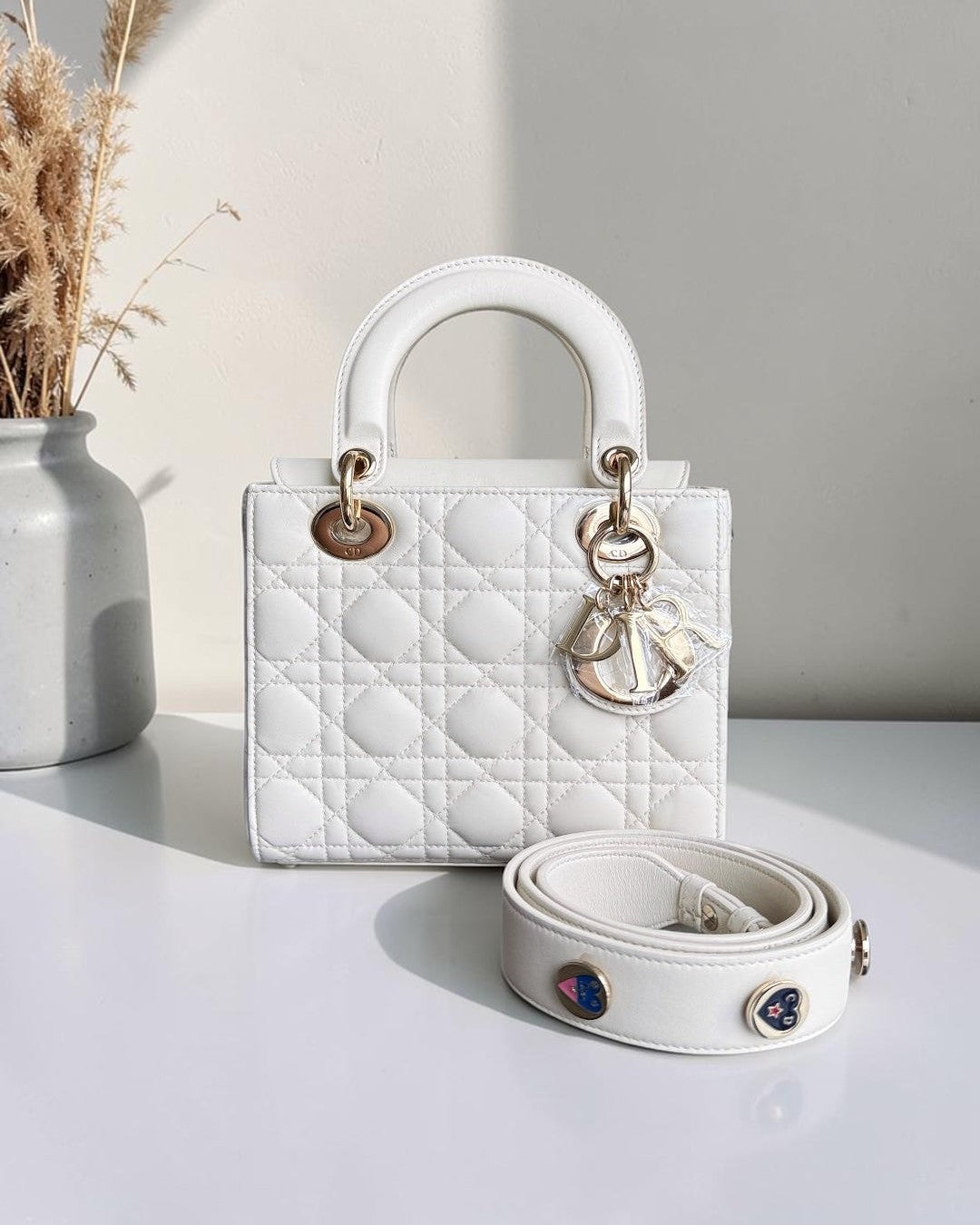 Dior Lady Small - Cannage Lambskin White Gold Hardware