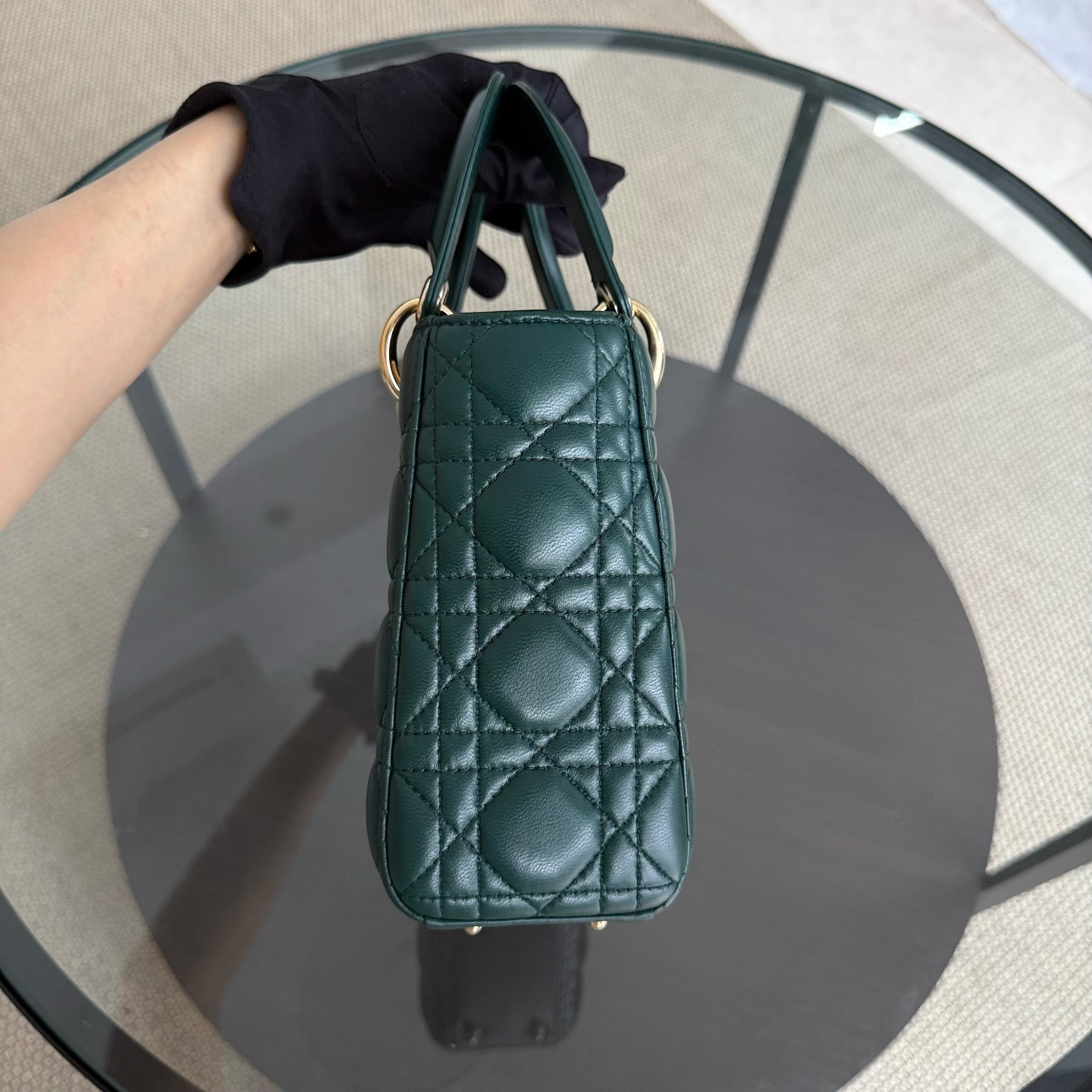 Dior Lady Small Flap - Cannage Lambskin Dark Green Gold Hardware