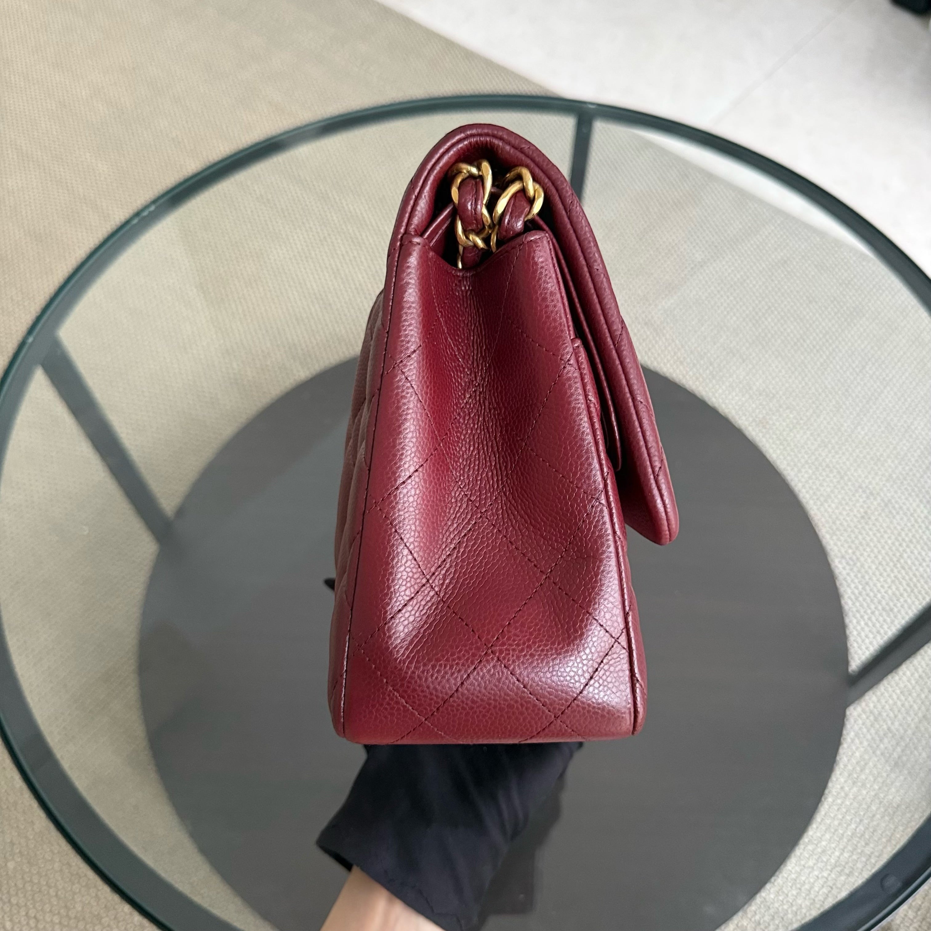 Chanel Classic Flap Jumbo - Caviar 30CM Double Flap Quilted Burgundy Gold Hardware series 21
