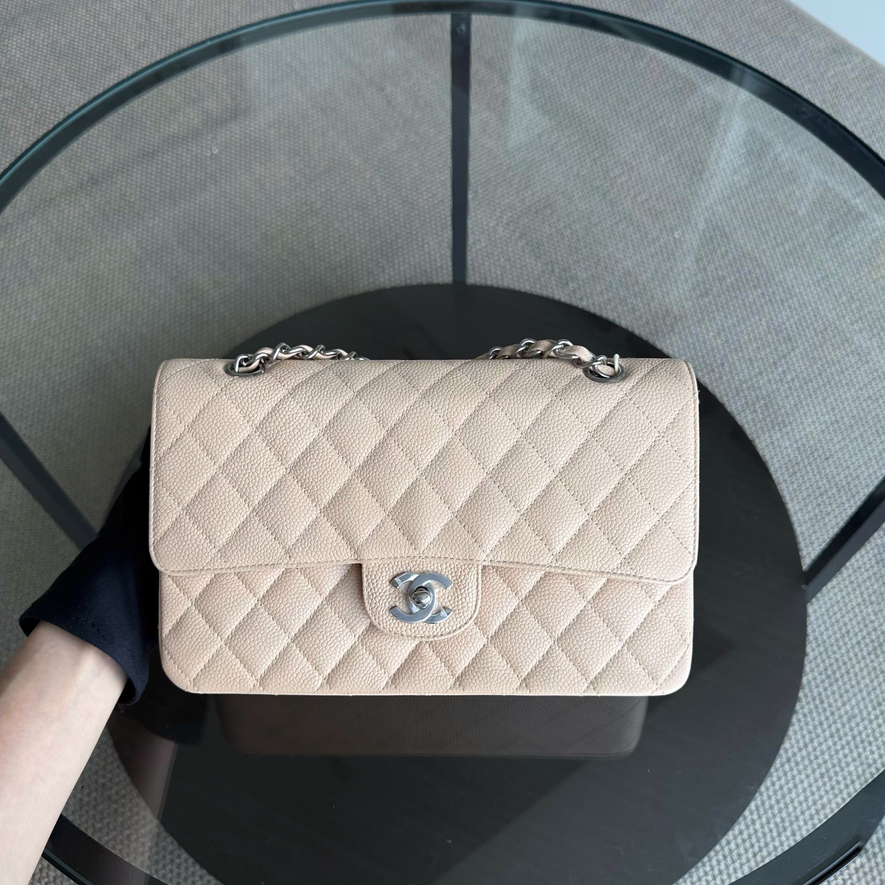 Chanel Classic Flap Medium - 25CM Quilted Beige Caviar Silver Hardware Series 12