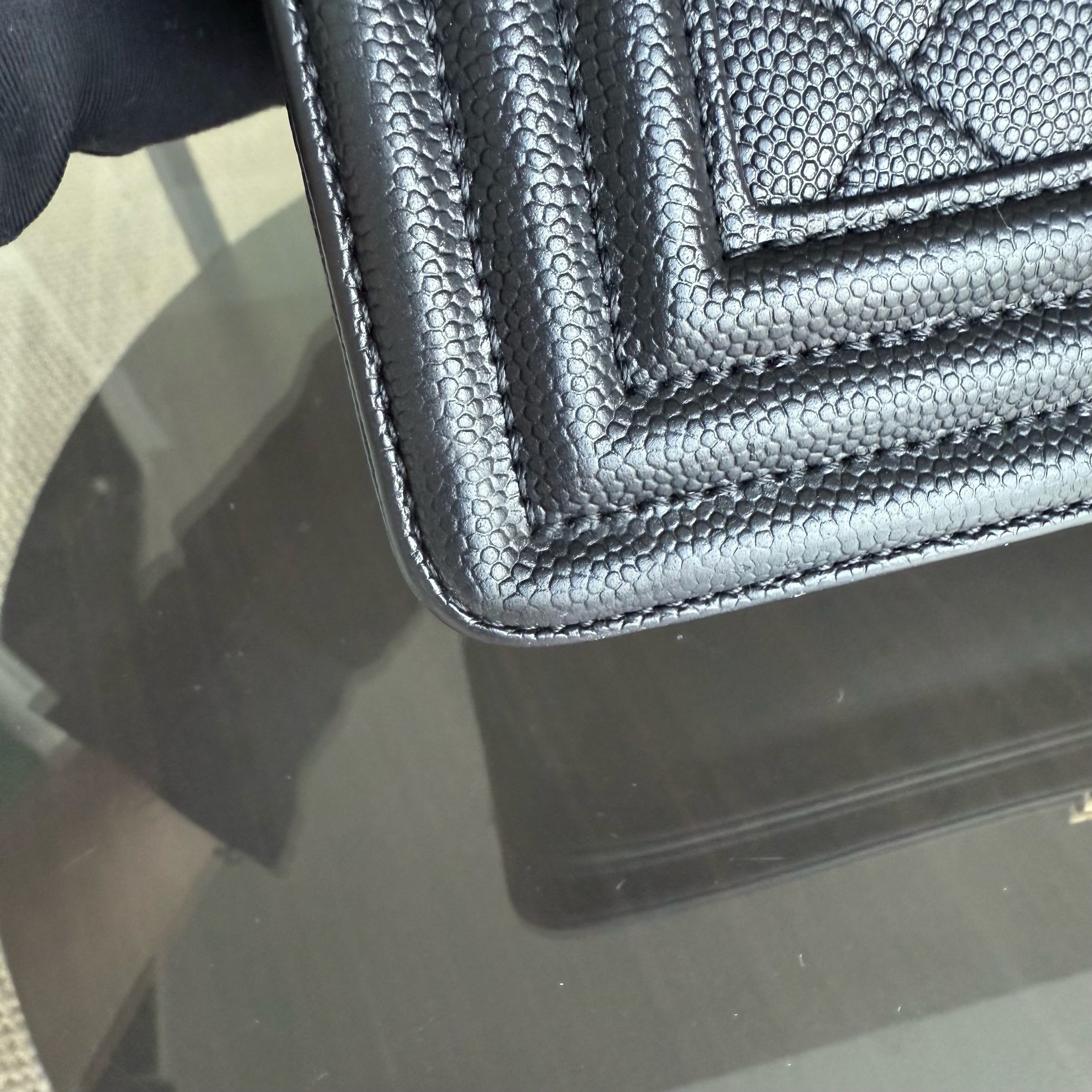Chanel Boy Medium - Caviar 25CM Quilted Grained Calfskin Black Gold Hardware Series 29
