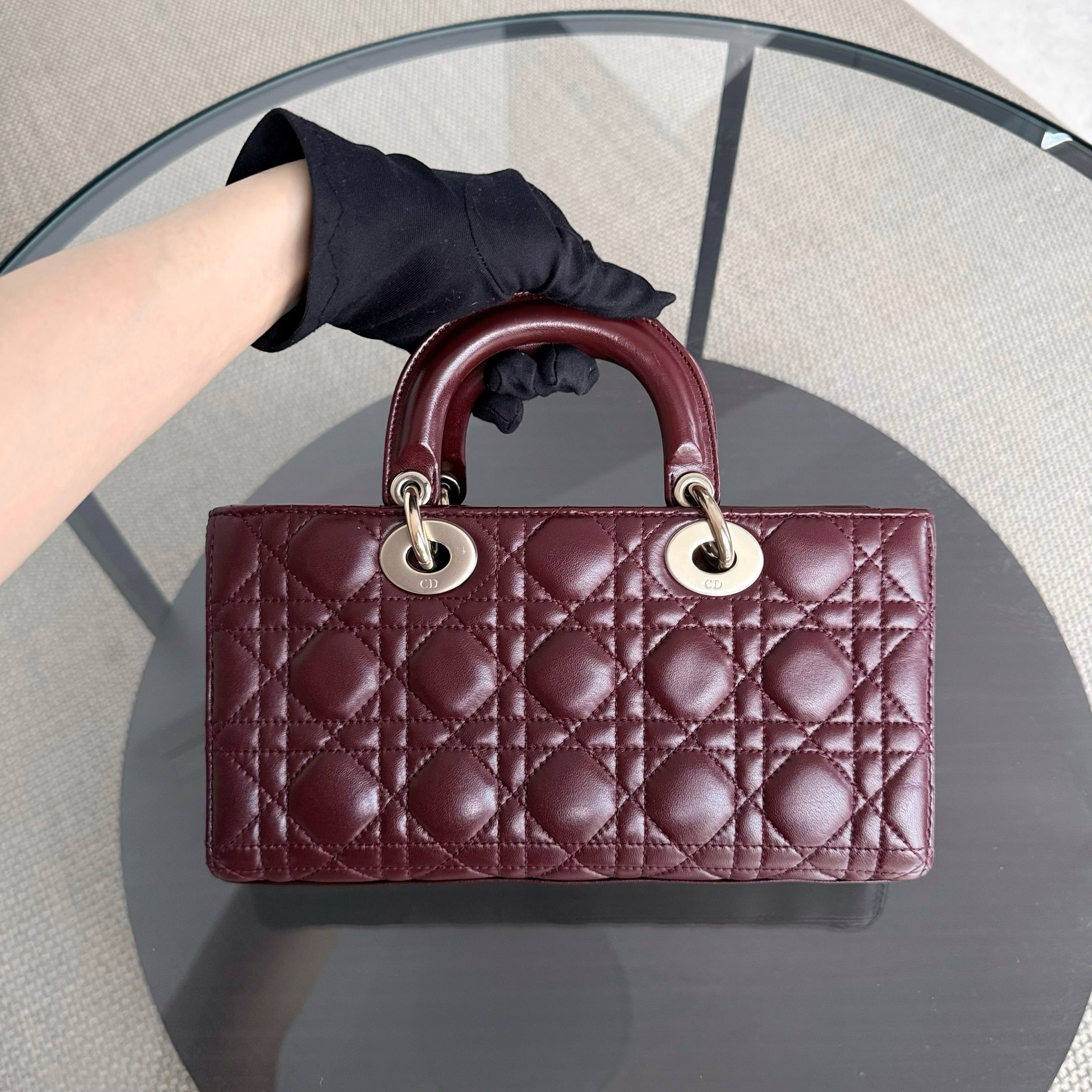Dior D-Joy Medium - Cannage Lambskin Burgundy Gold Hardware