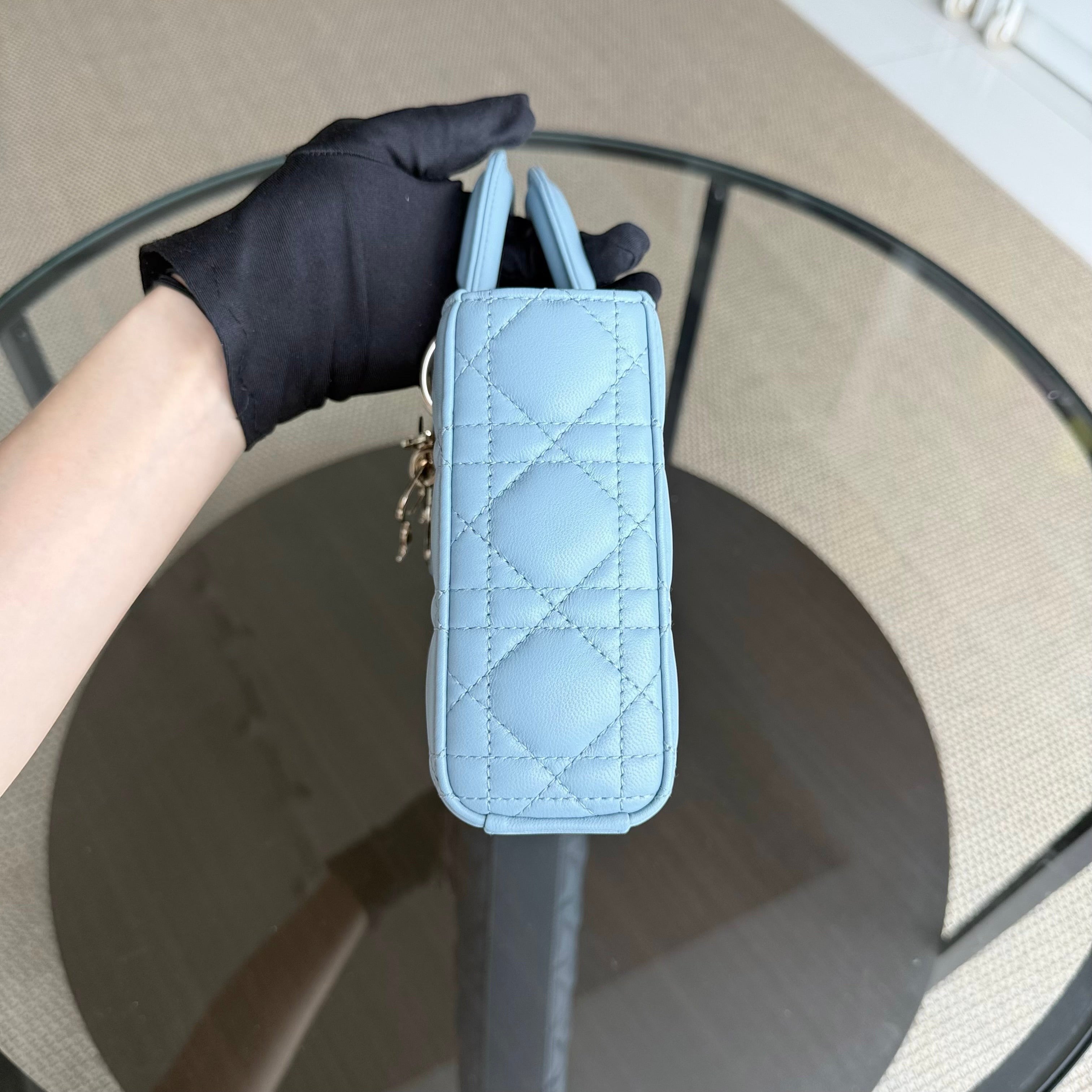 Dior D-Joy Medium - Cannage Lambskin Light Blue Baby Blue Gold Hardware