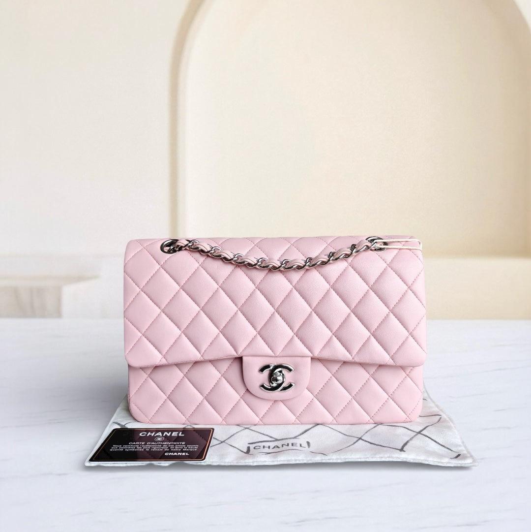 Chanel Classic Flap Medium - 25CM Quilted Lambskin Light Sakura Pink Silver Hardware Series 22