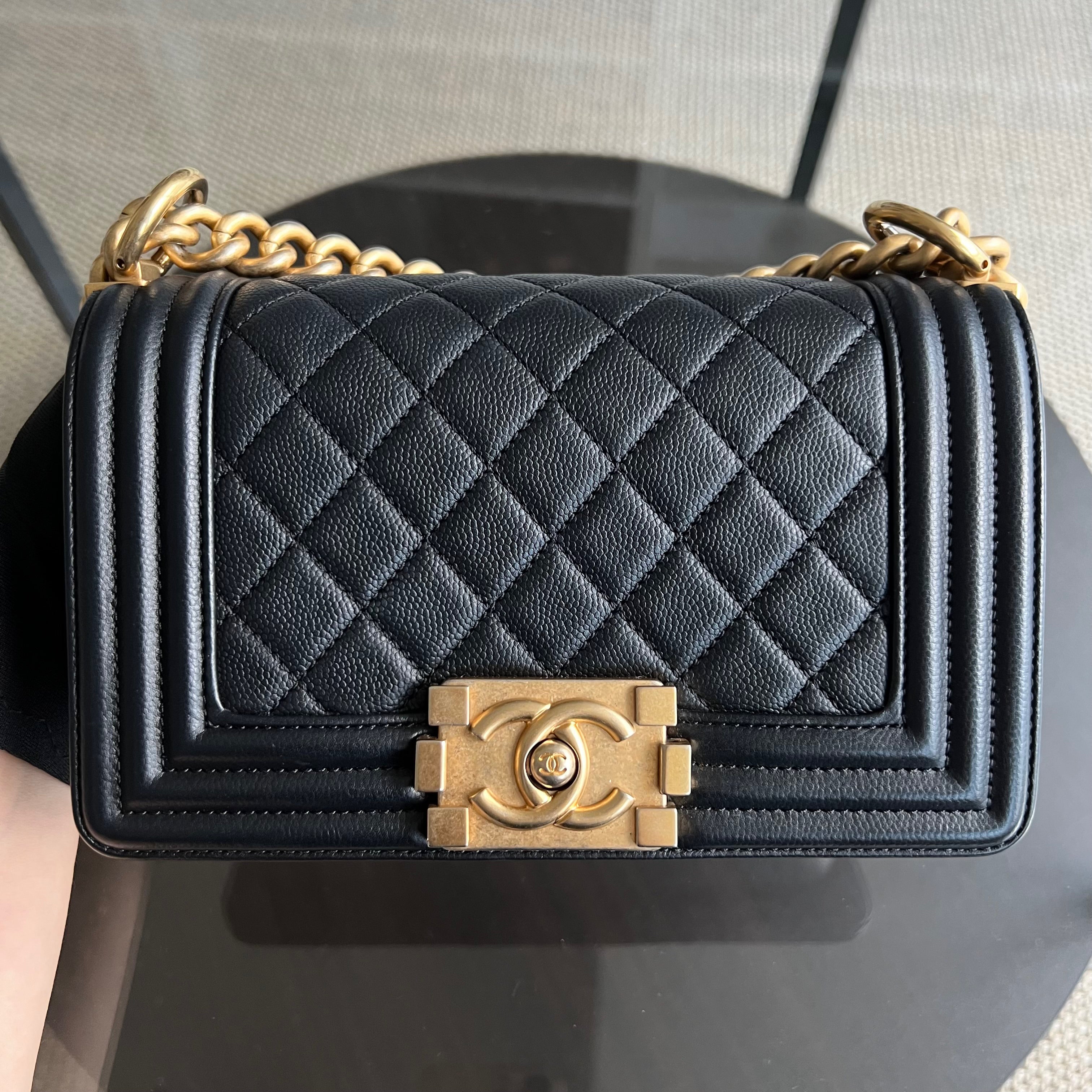 Chanel Caviar Boy Small 20CM Quilted Grained Calfskin Black Leboy Golden Hardware Series 24