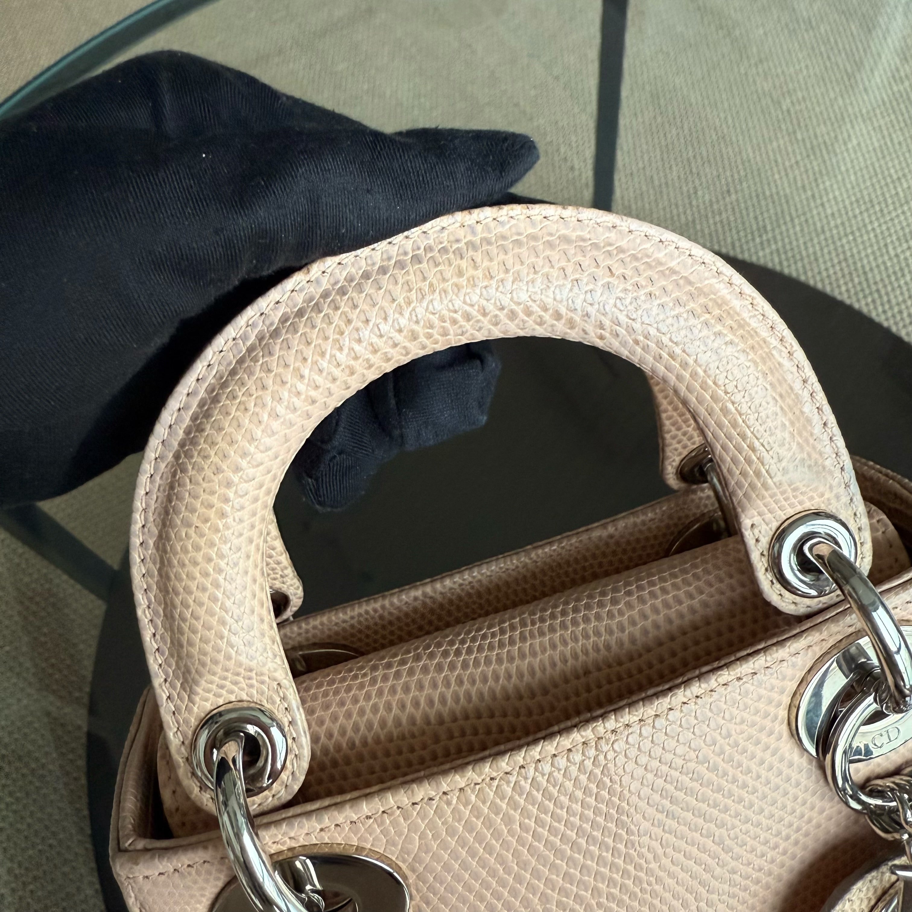 Dior Lady Mini - Exotic Lizard Beige color Silver Hardware