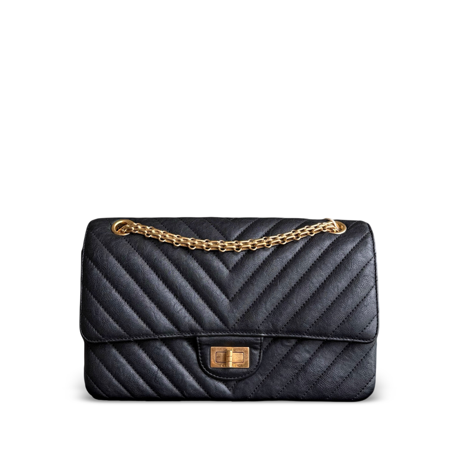 Chanel 2.55 Reissue 225 - 24CM Caviar Grained Calfskin Quilted Black Chevron Gold Hardware Series 27