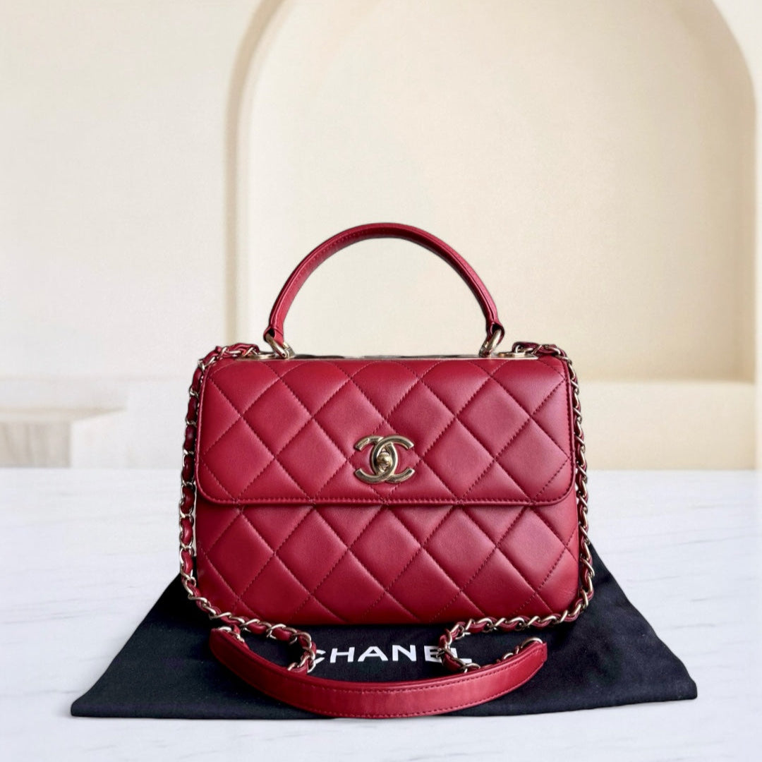 Chanel Trendy CC Small - Cannage Lambskin Dark Red Gold Hardware Series 24