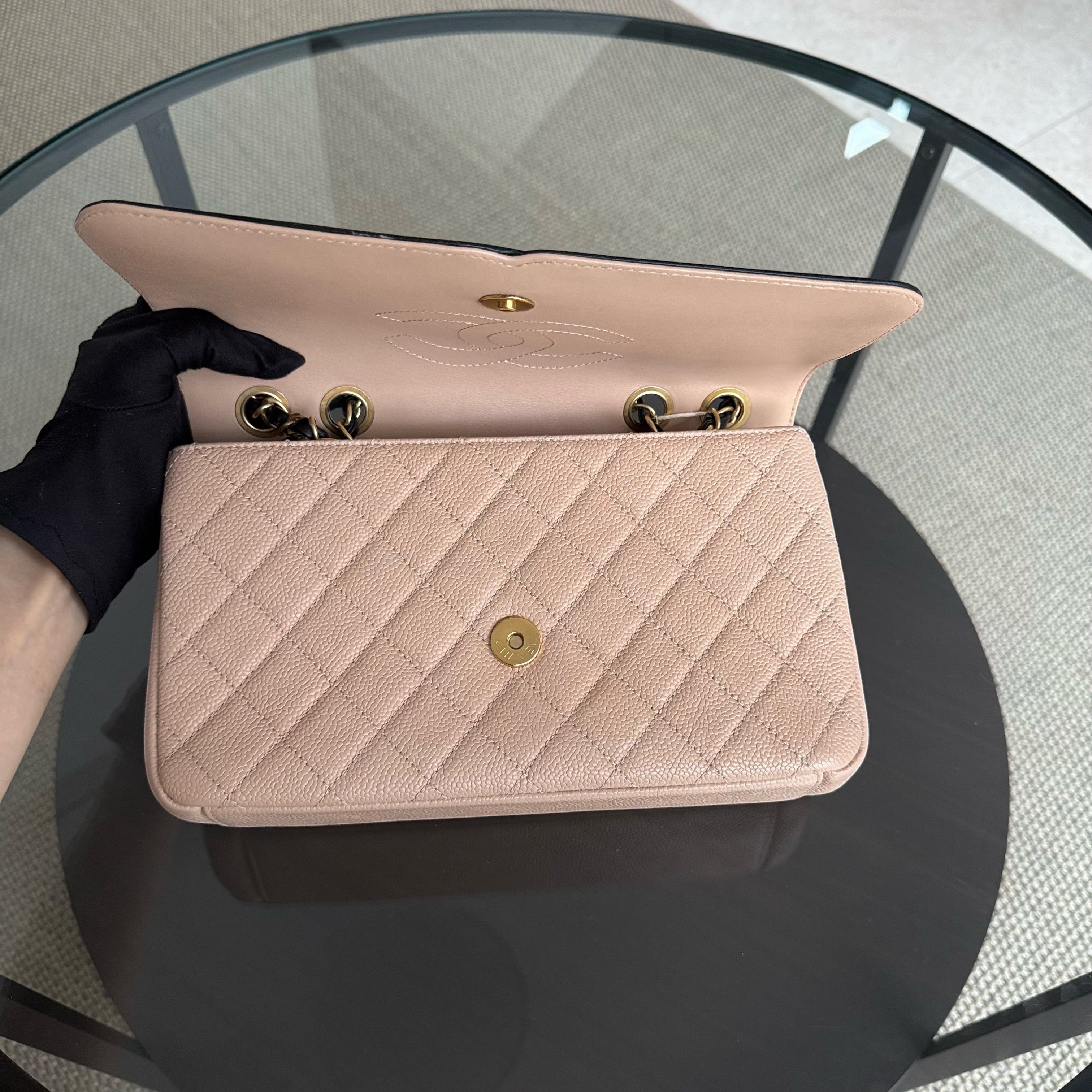 Chanel Filigree CC Medium - 25CM Caviar Quilted Beige Gold Hardware Series 24