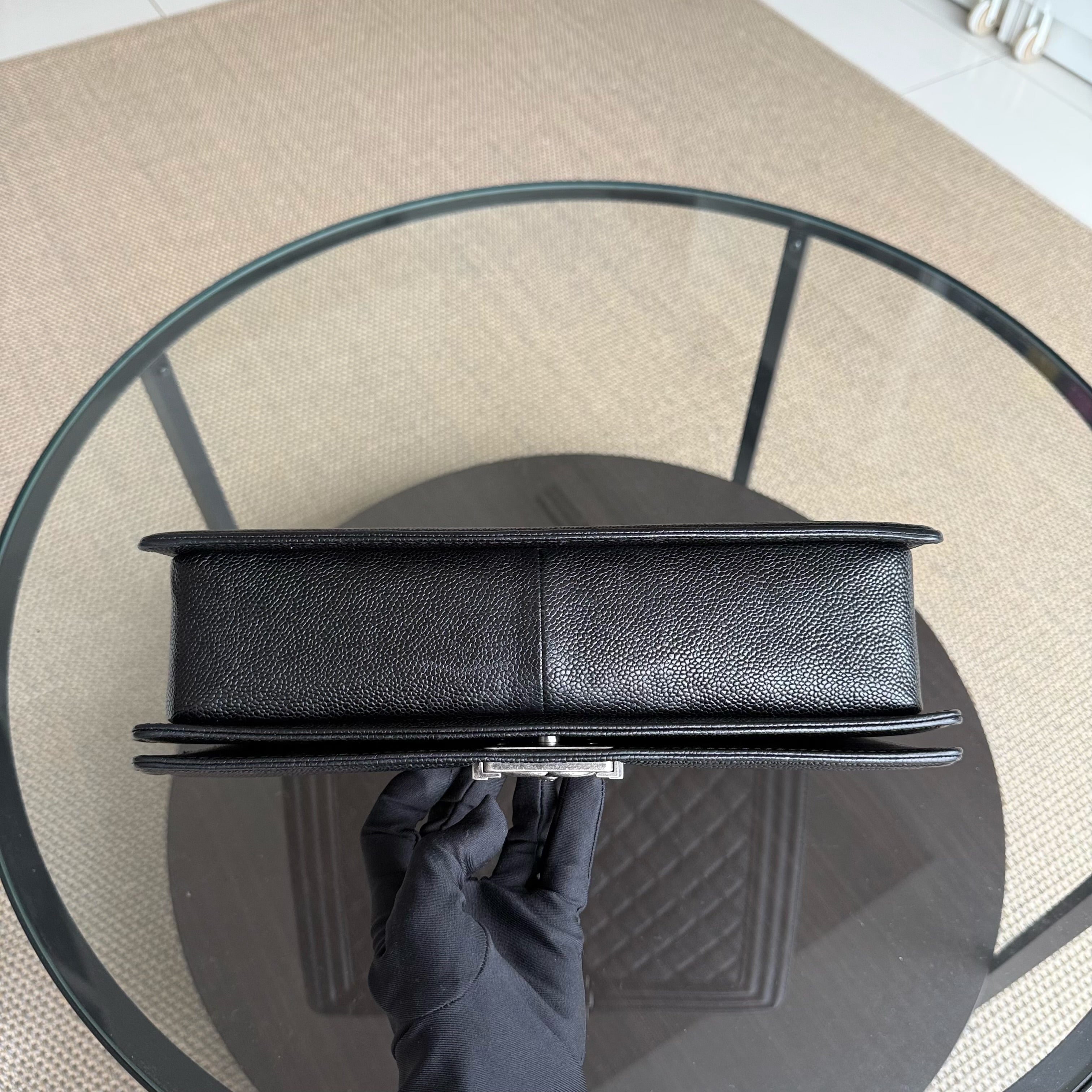 Chanel Boy Large - Quilted Caviar Black Silver Hardware Series 19