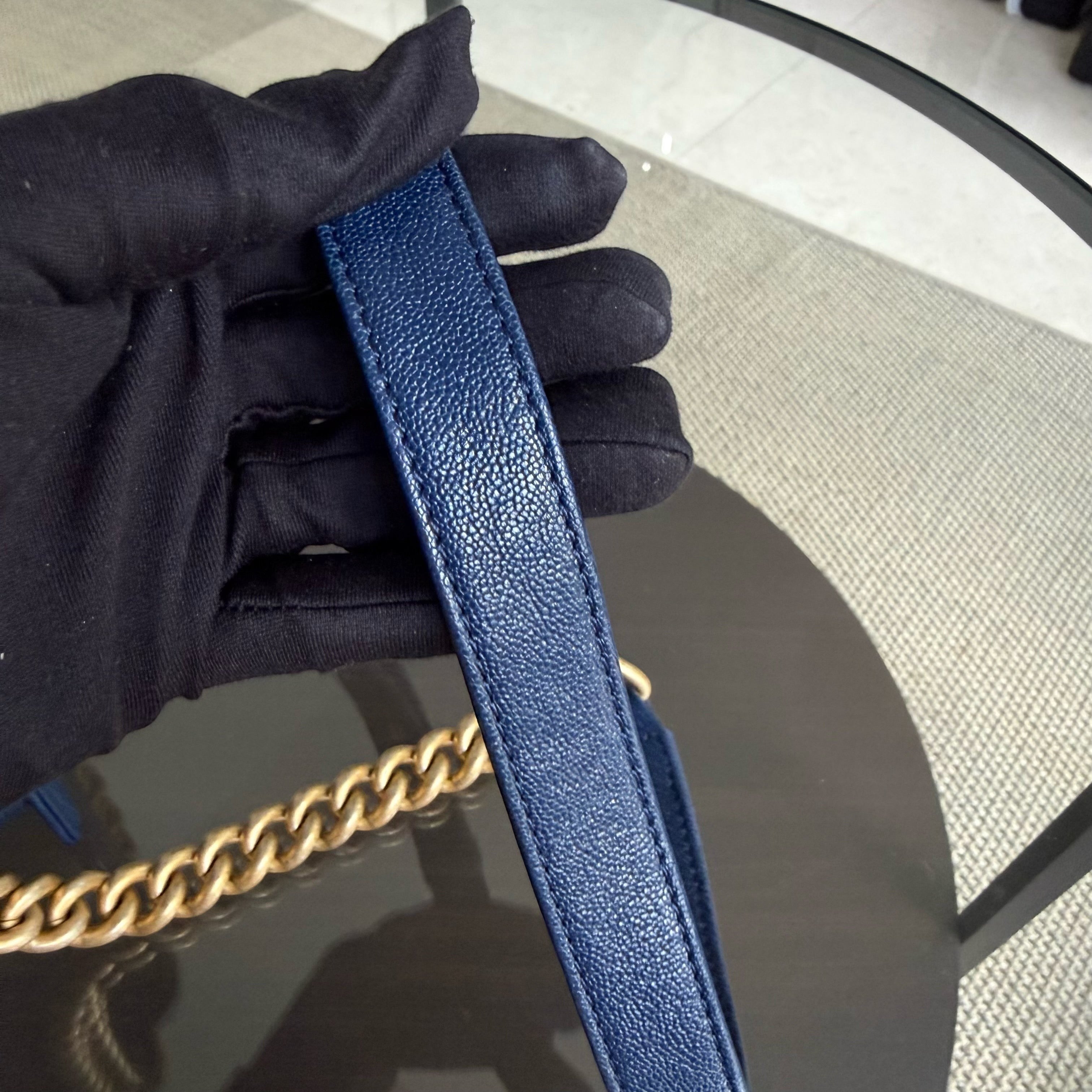 Chanel Boy Small - Caviar 20CM Quilted Dark Blue Gold Hardware Series 26