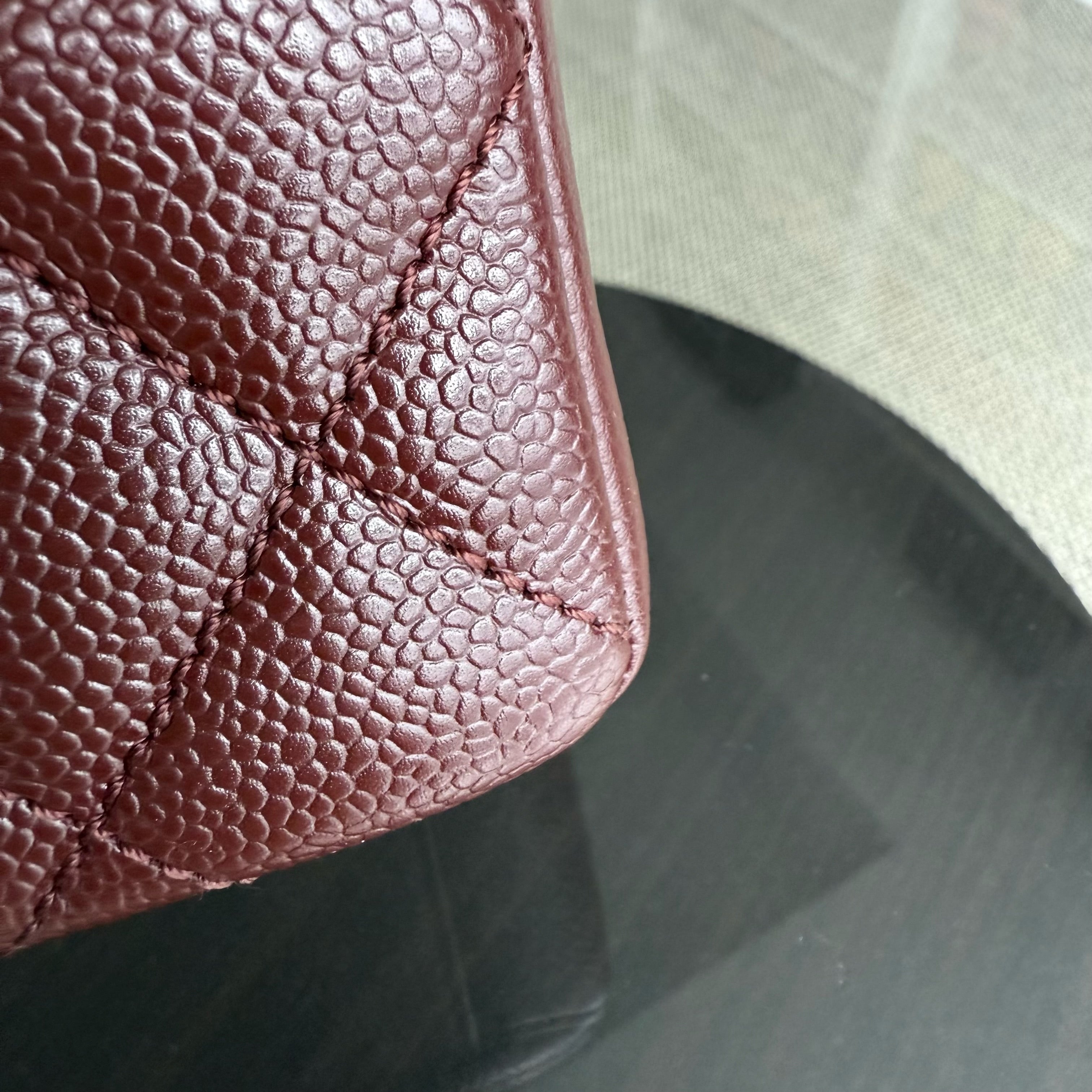 Chanel Caviar PST Petite Shopping Tote Quilted Grained Calfskin Burgundy Silver Hardware Series 18