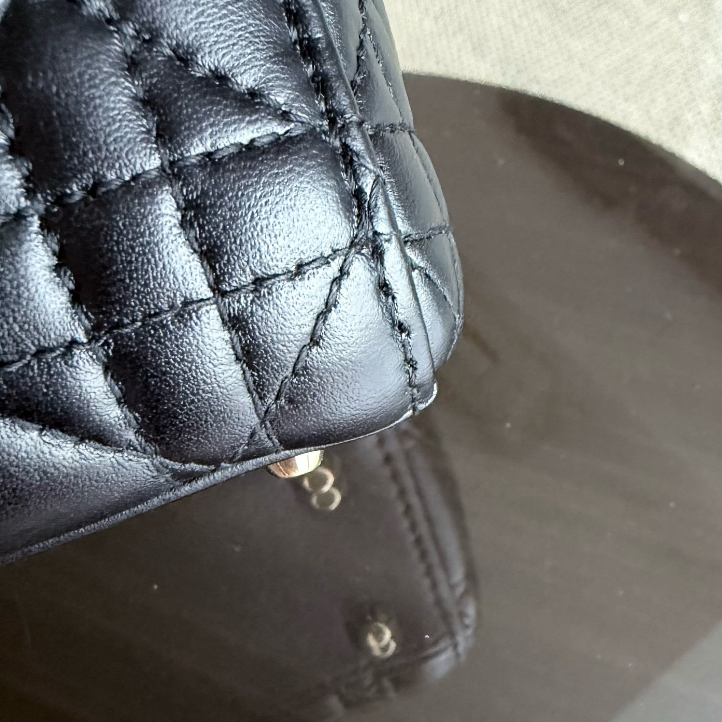 Dior Lady Mini - Cannage Lambskin Black Gold Hardware Chain Strap