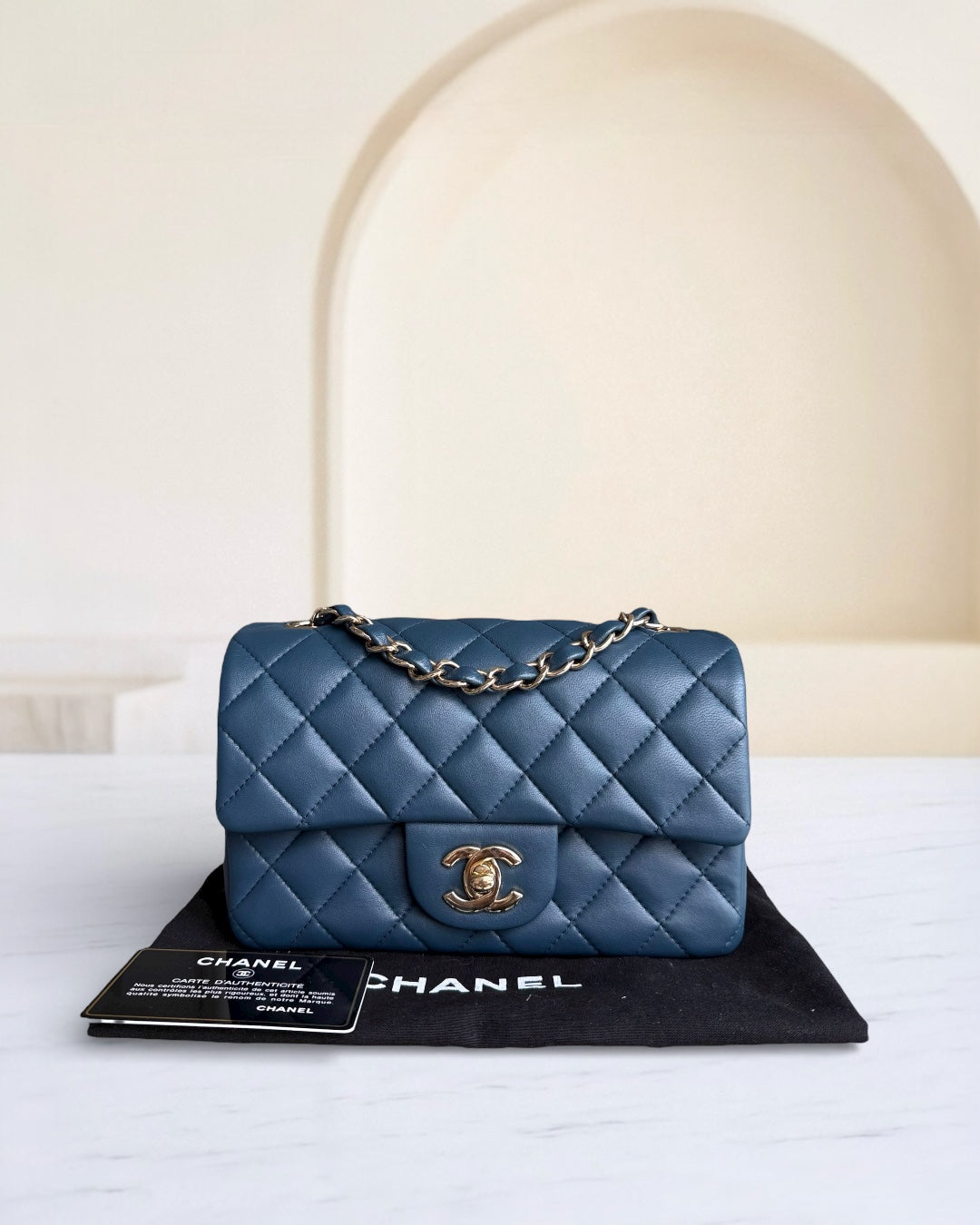 Chanel Lambskin Mini Rectangle Classic Flap - 20CM Quilted Blue Golden Hardware Series 23