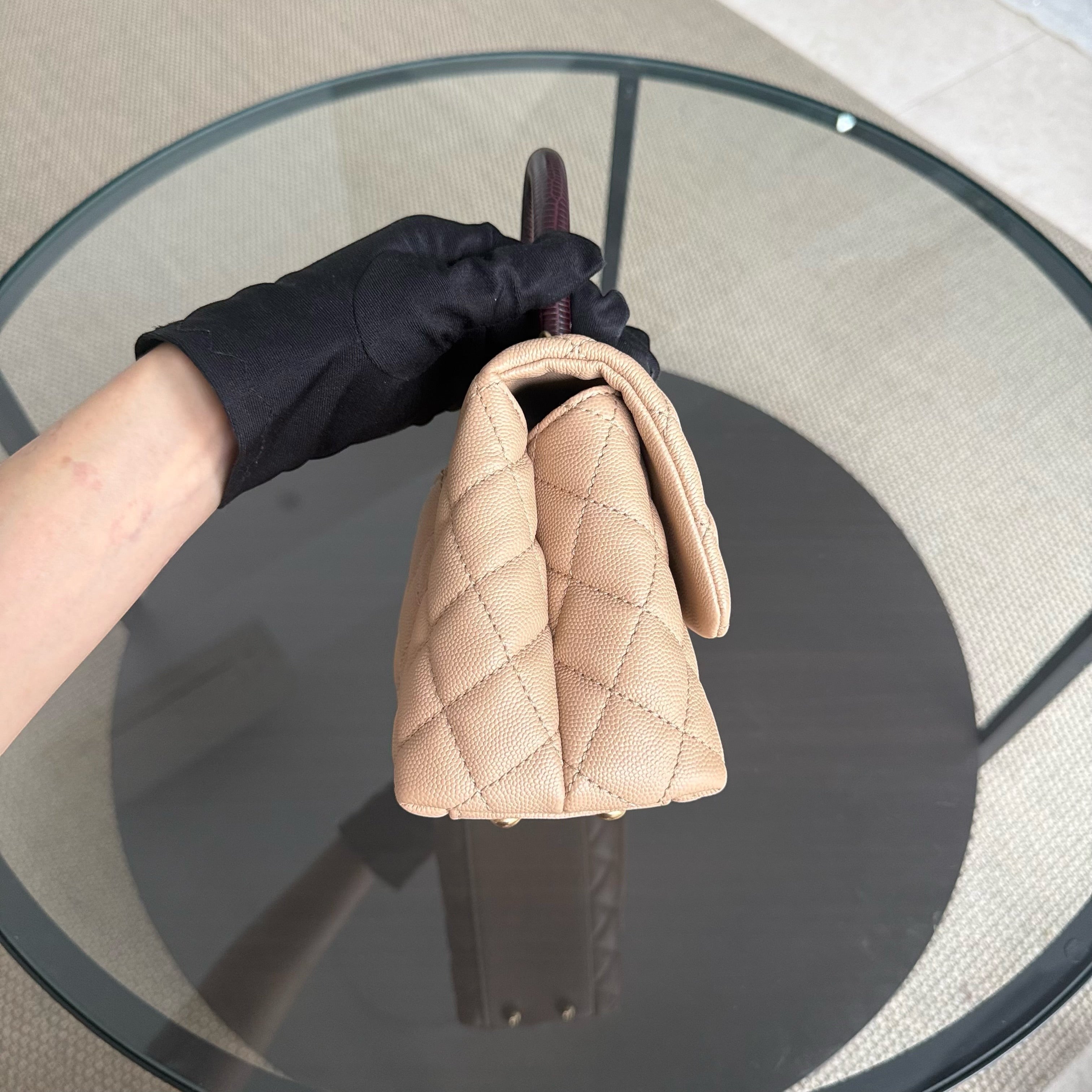 Chanel Coco Handle Small - Caviar Quilted Beige Lizard Handle Gold Hardware Series 24