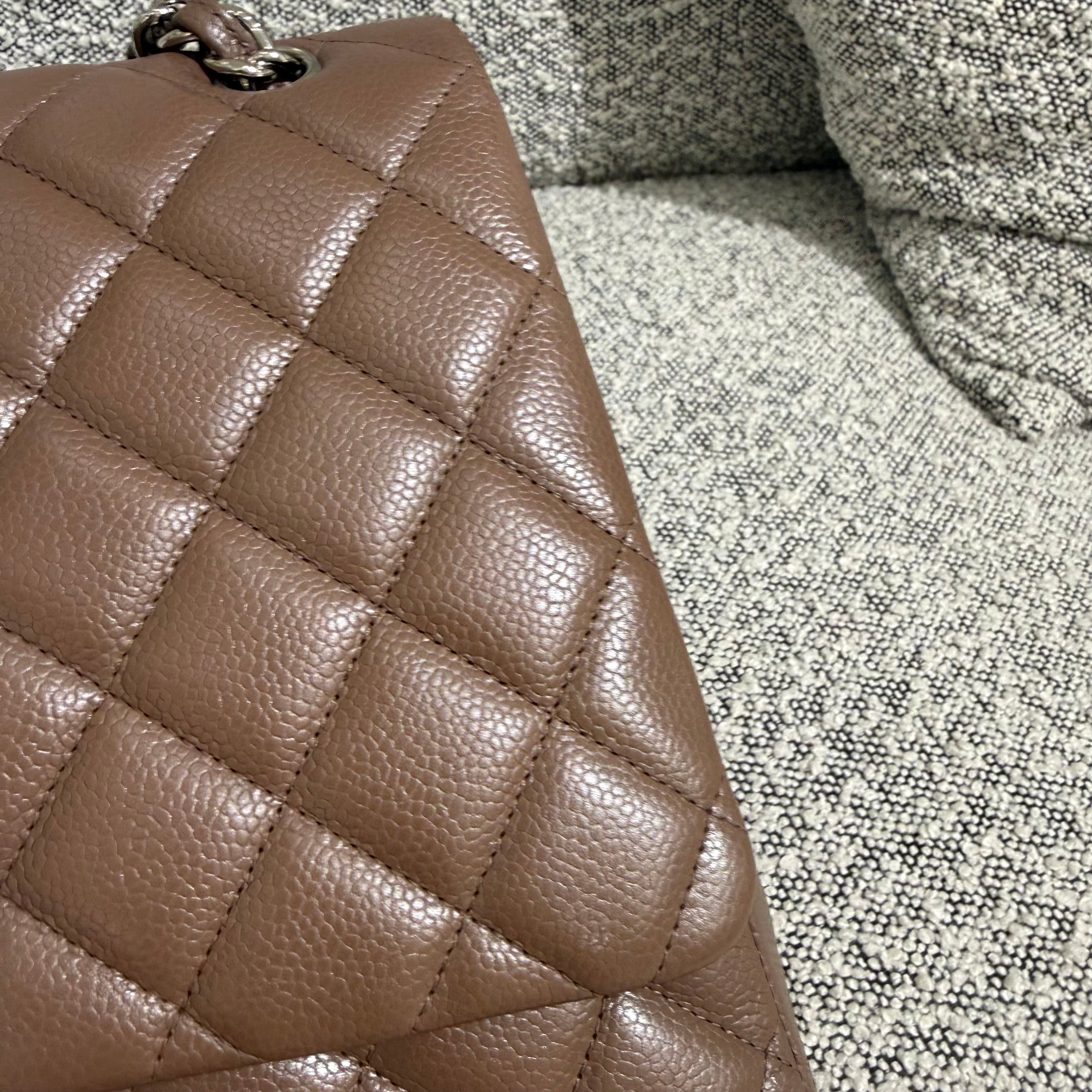 Chanel Classic Flap Maxi - Caviar 33CM Single Flap Quilted Brown Silver Harware