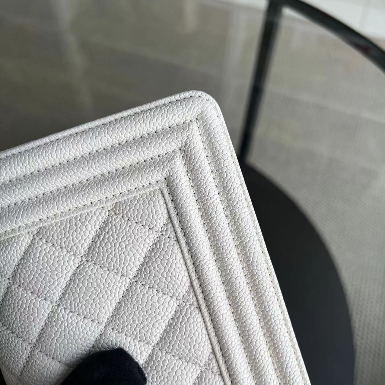 Caviar Boy Small Quilted Grained Calfskin White Silver Hardware Series 25