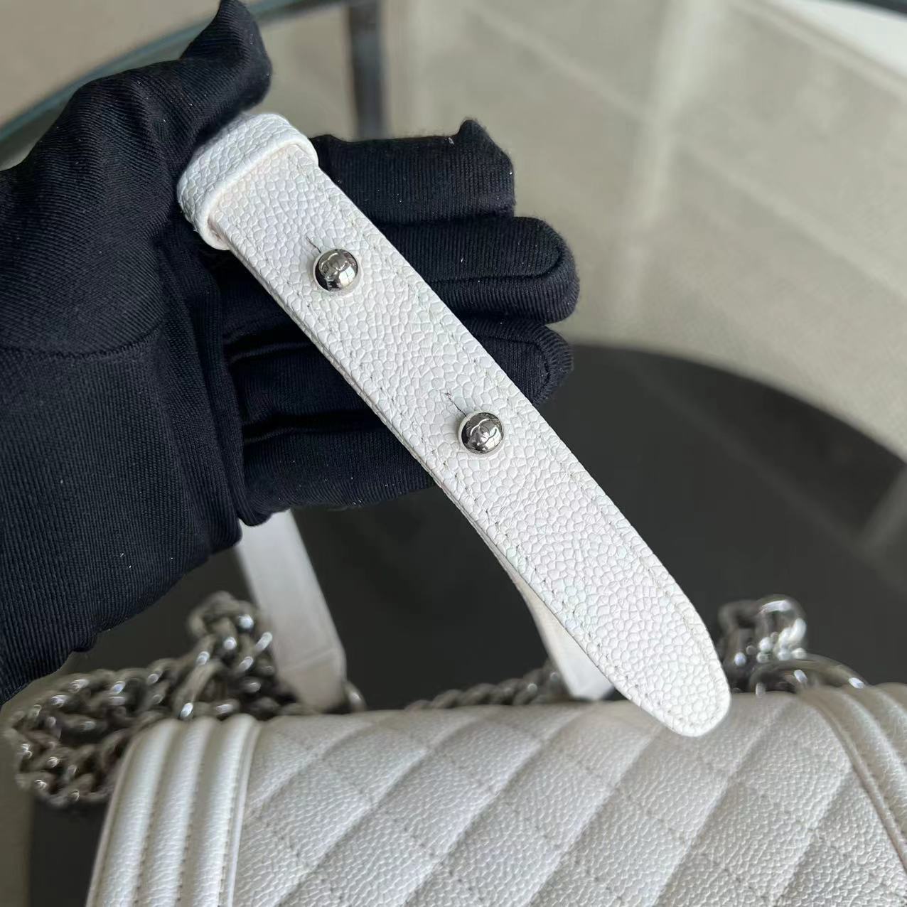 Caviar Boy Small Quilted Grained Calfskin White Silver Hardware Series 25