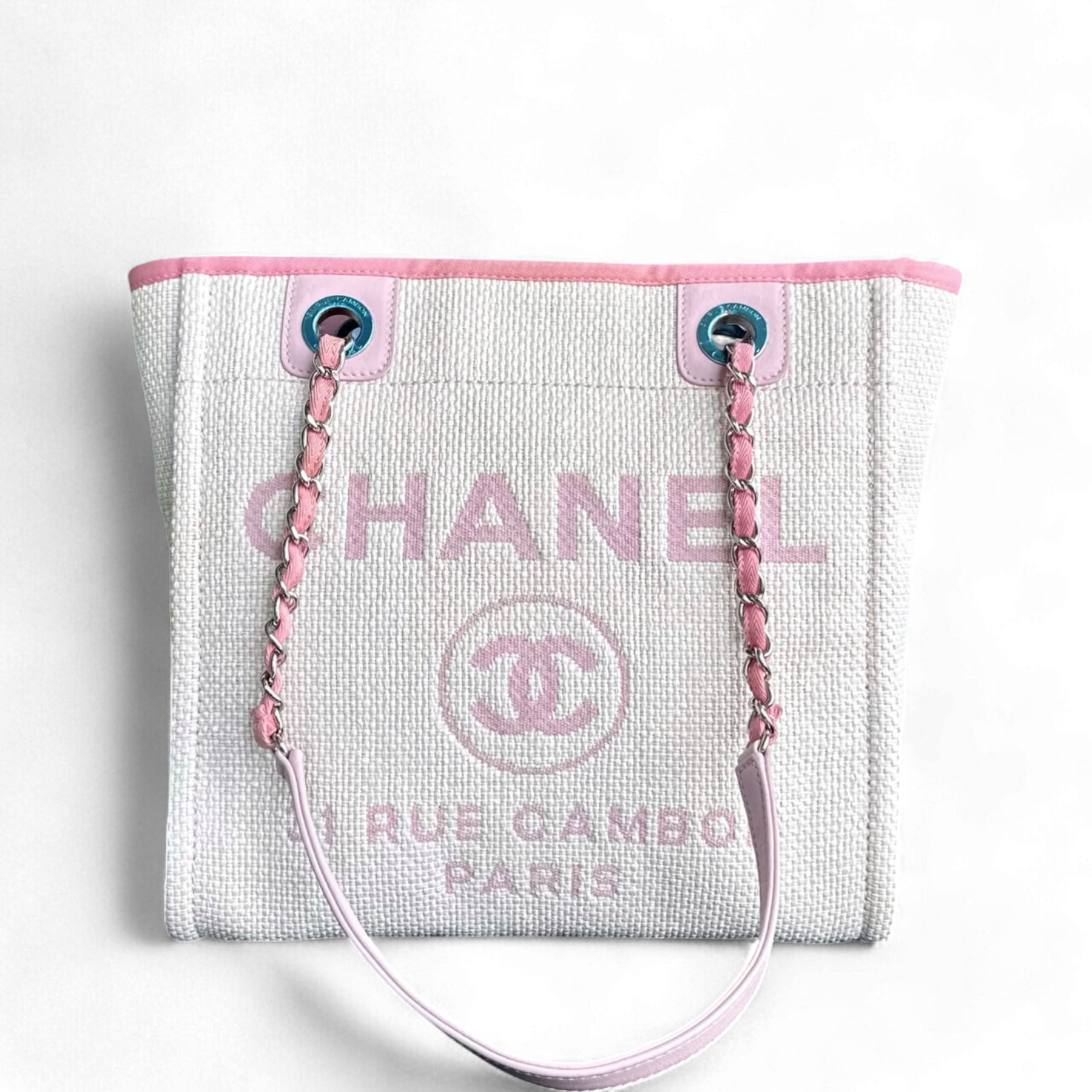 Chanel Deauville Mini - Tote Pink Fabric Silver Hardware Series 21