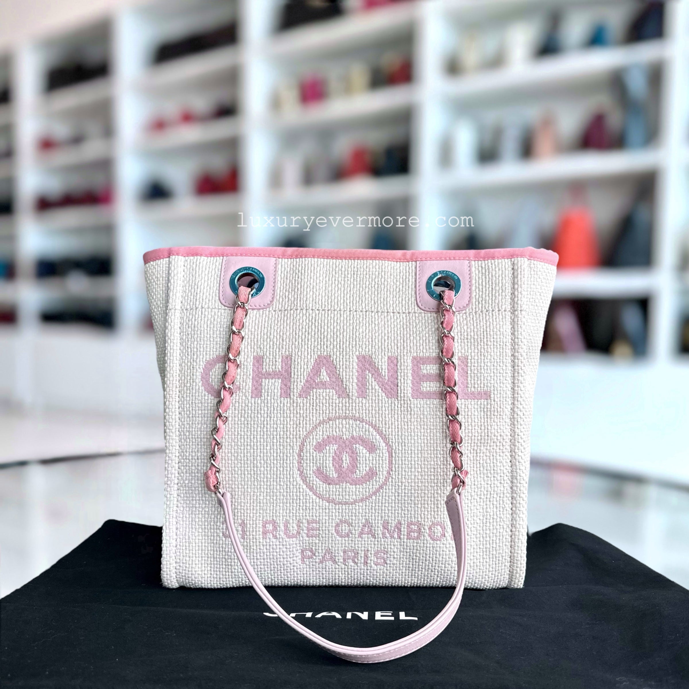 Chanel Deauville Mini - Tote Pink Fabric Silver Hardware Series 21